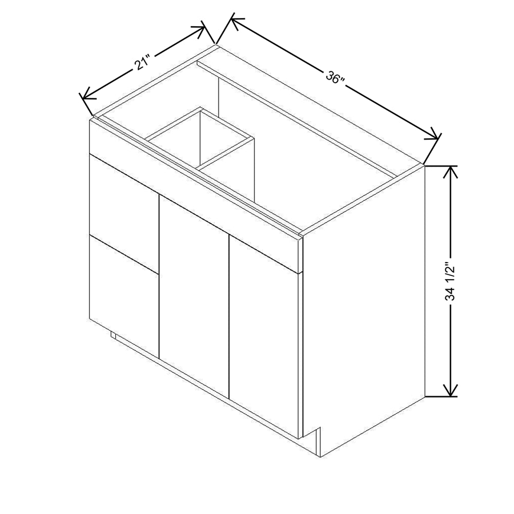 CNC Classic Milano Ash 36" W Double Door 2 Drawers Left Vanity Sink Base Cabinet