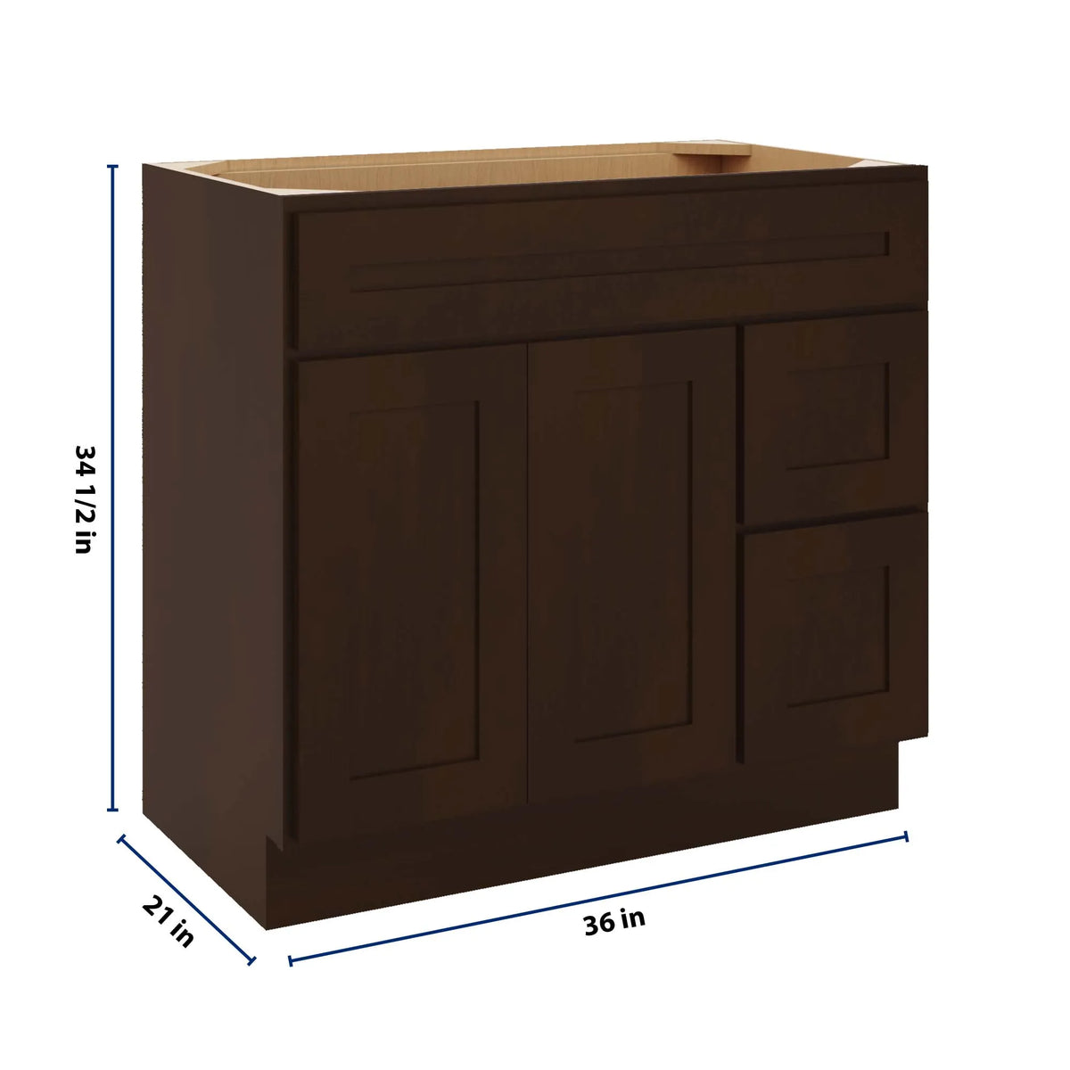 CNC Luxor 5-Piece Espresso 36" W Double Door 2 Drawers Right Vanity Sink Base Cabinet