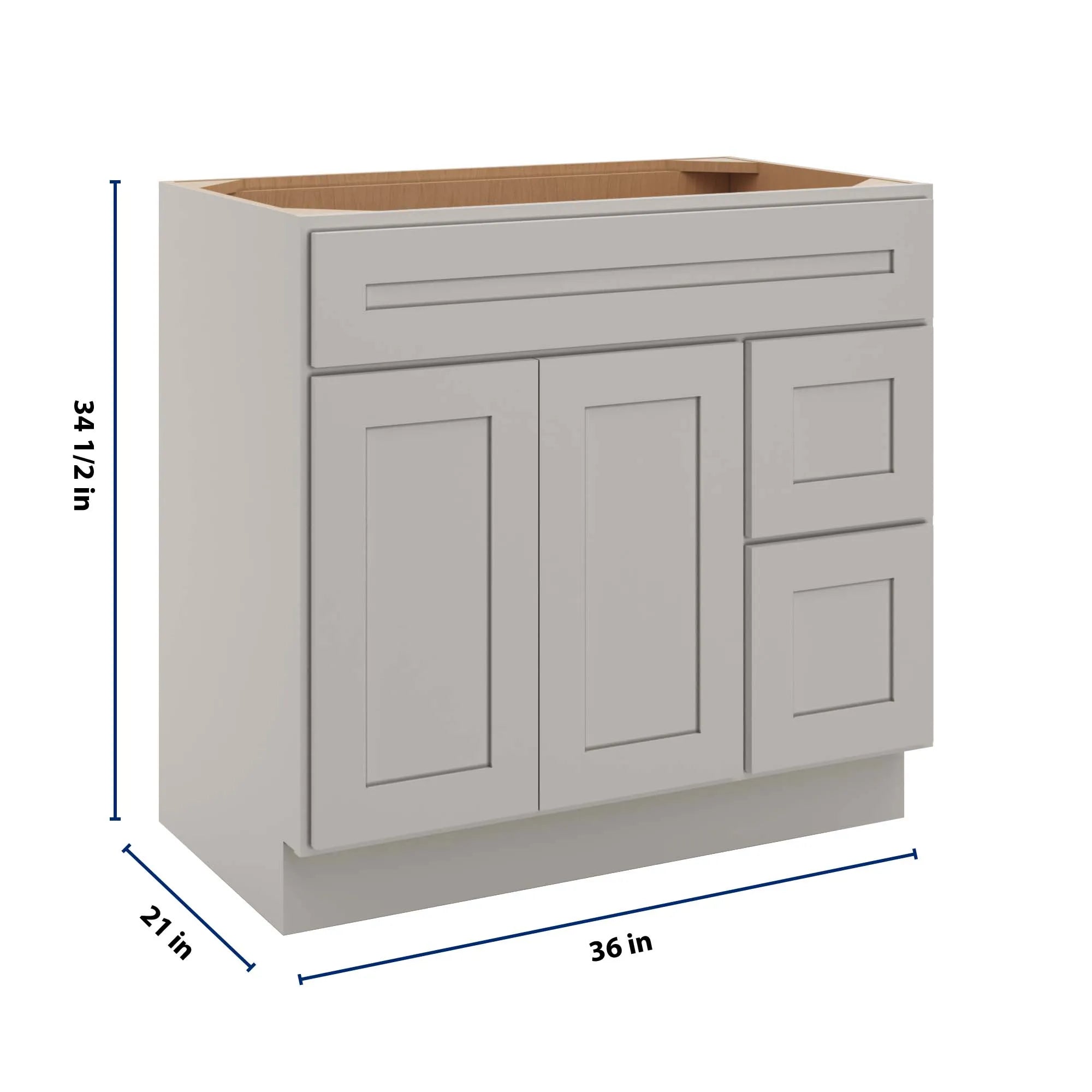 cnc luxor 5 piece misty grey 36 w double door 2 drawers right vanity sink base cabinet