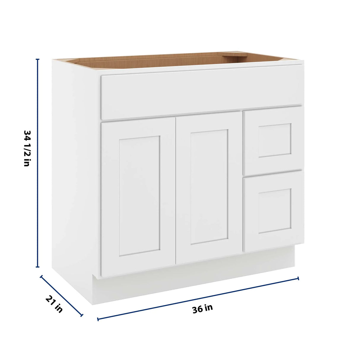 cnc luxor white 36 w double door 2 drawers right vanity sink base cabinet