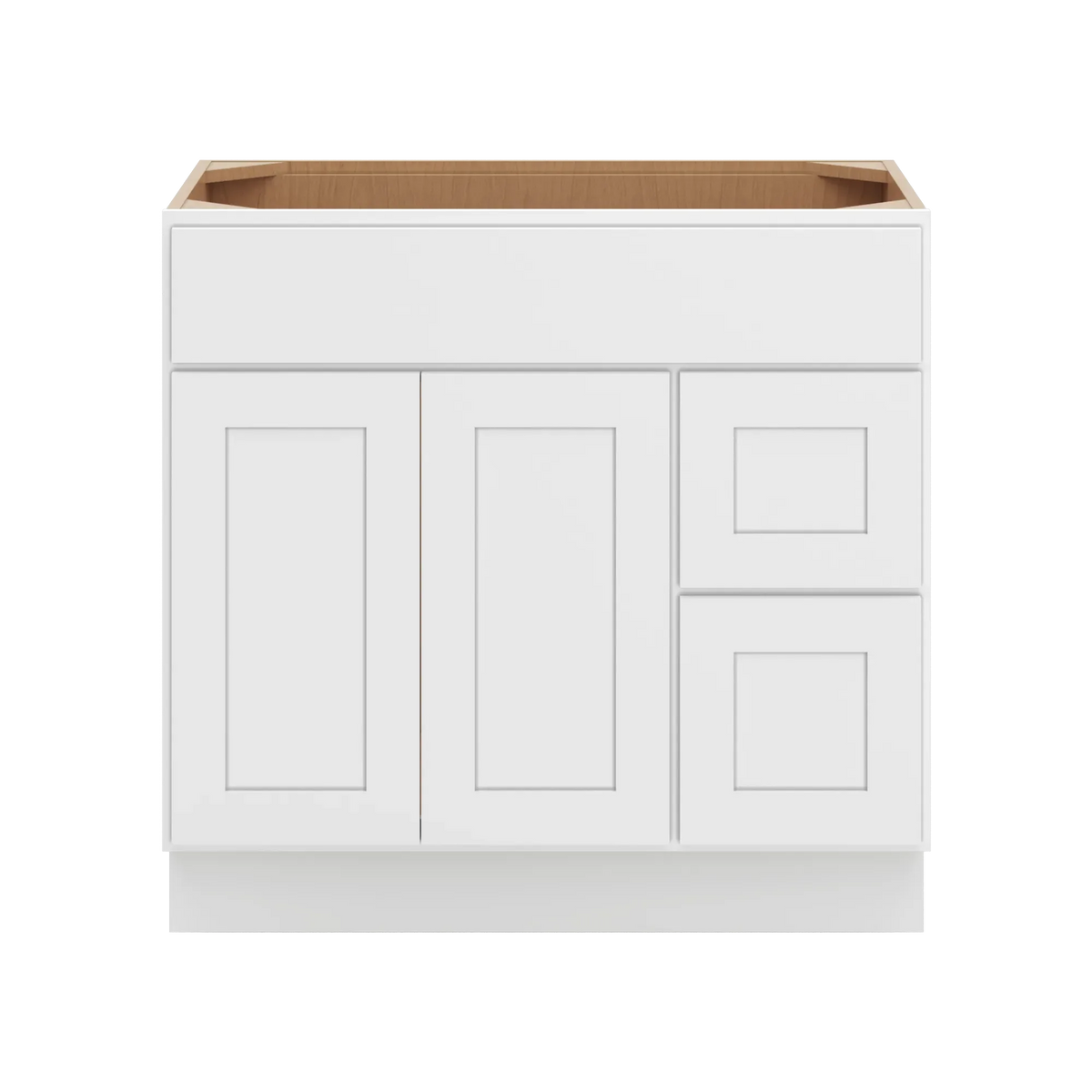 cnc luxor white 36 w double door 2 drawers right vanity sink base cabinet
