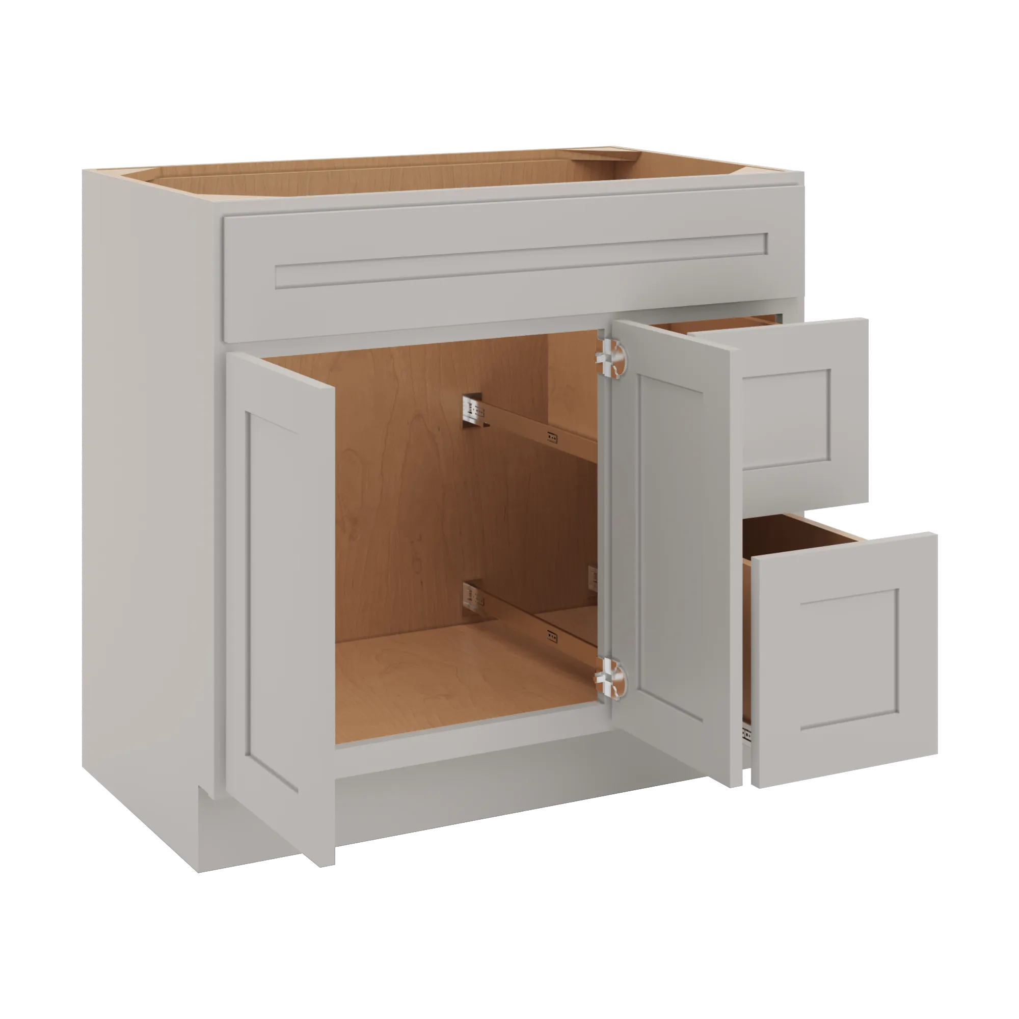 cnc luxor 5 piece misty grey 36 w double door 2 drawers right vanity sink base cabinet