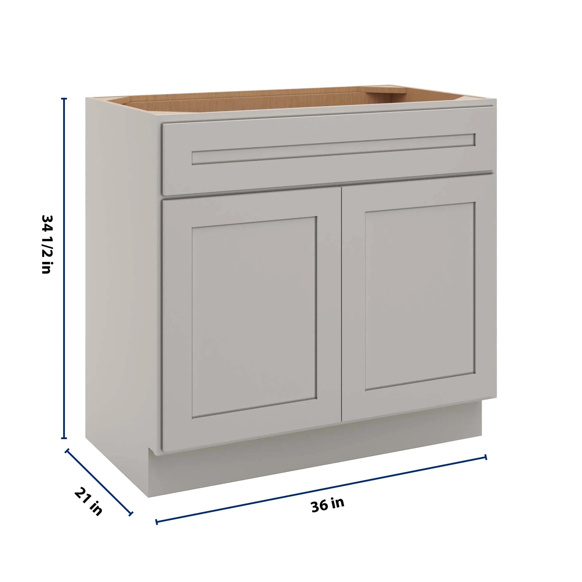 cnc luxor 5 piece misty grey 36 w x 34 1 2 h x 21 d double door vanity sink base cabinet