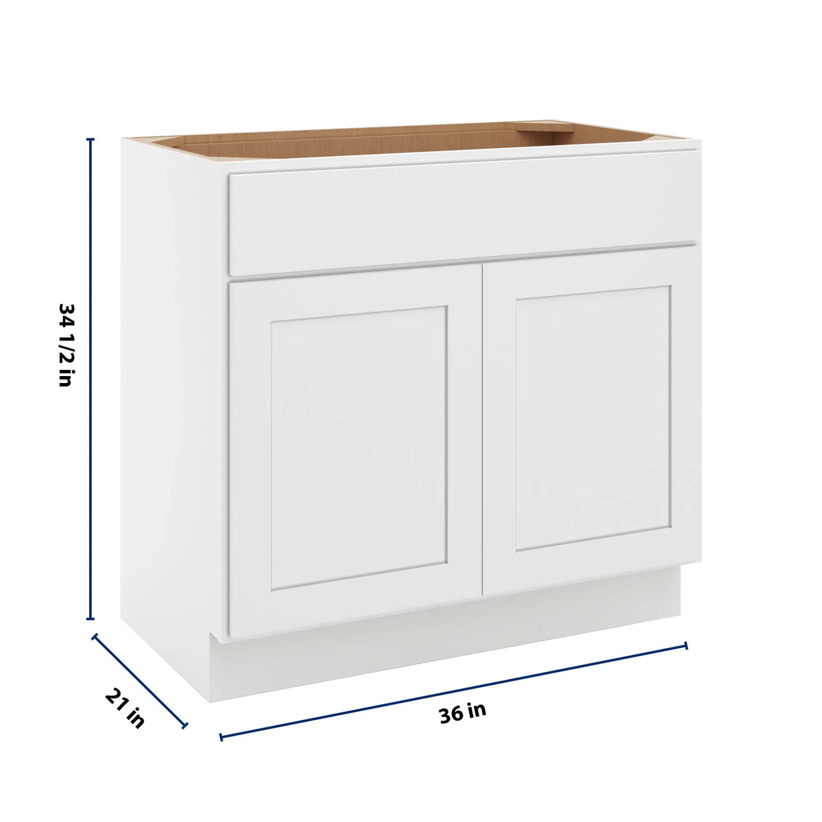 cnc luxor white 36 w x 34 1 2 h x 21 d double door vanity sink base cabinet