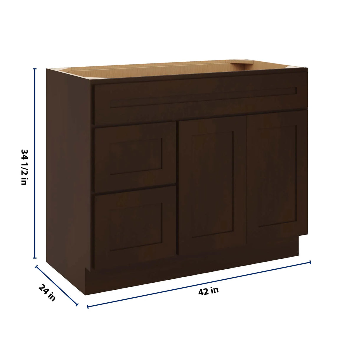 CNC Luxor 5-Piece Espresso 42" W Double Door 2 Drawers Left Vanity Sink Base Cabinet