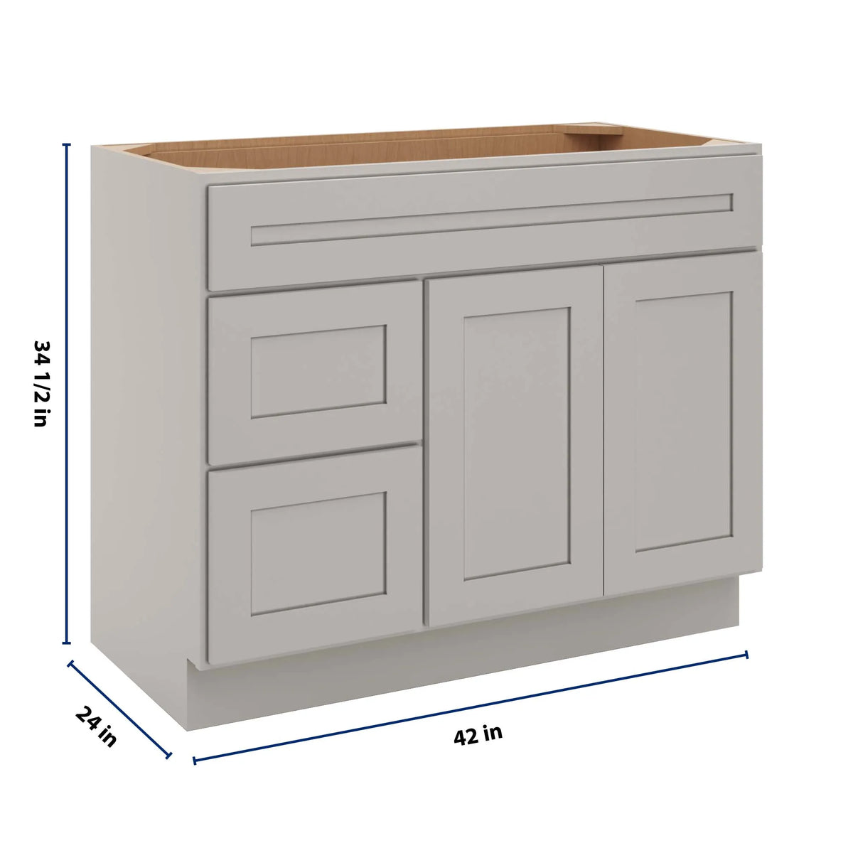 CNC Luxor 5-Piece Misty Grey 42" W Double Door 2 Drawers Left Vanity Sink Base Cabinet