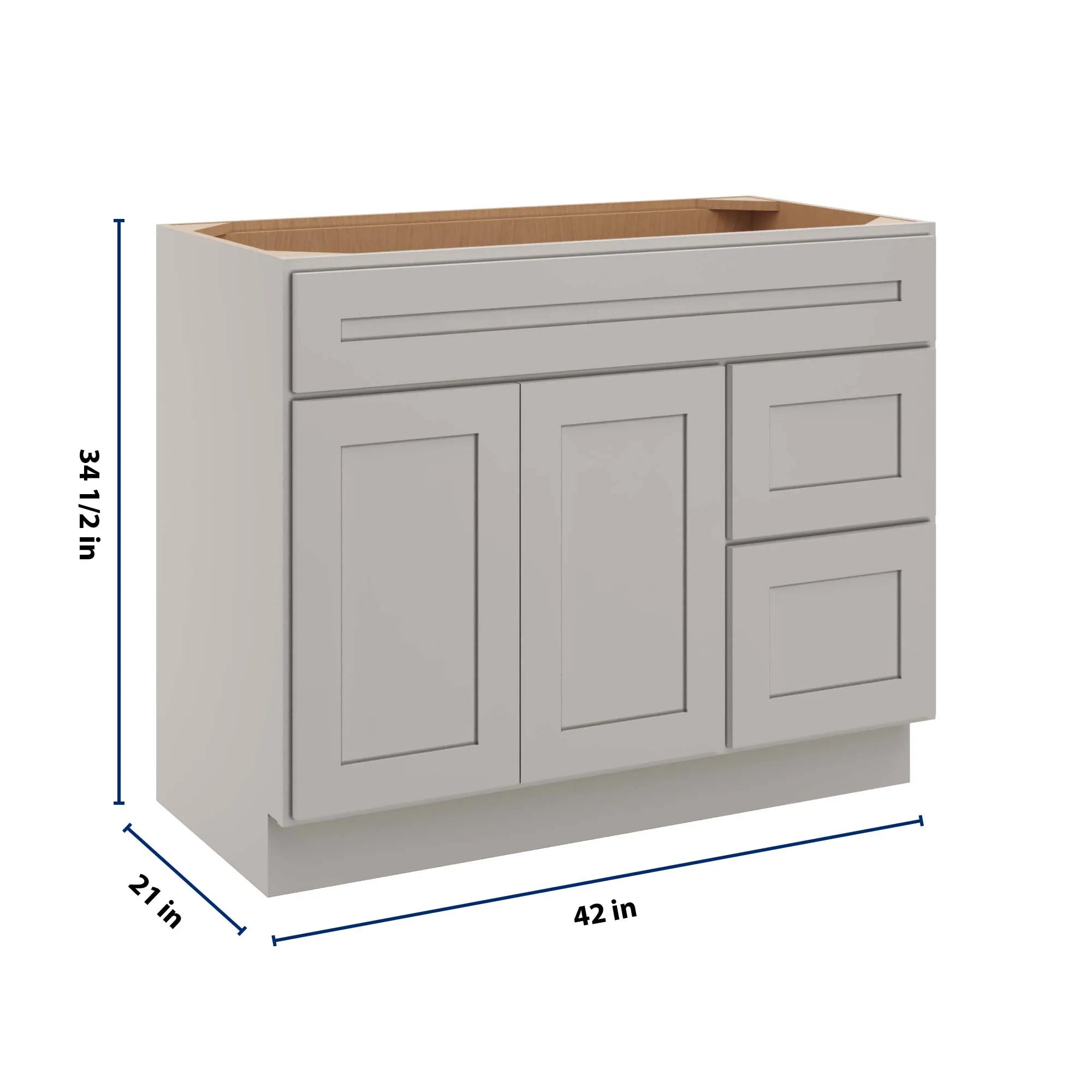 cnc luxor 5 piece misty grey 42 w double door 2 drawers right vanity sink base cabinet