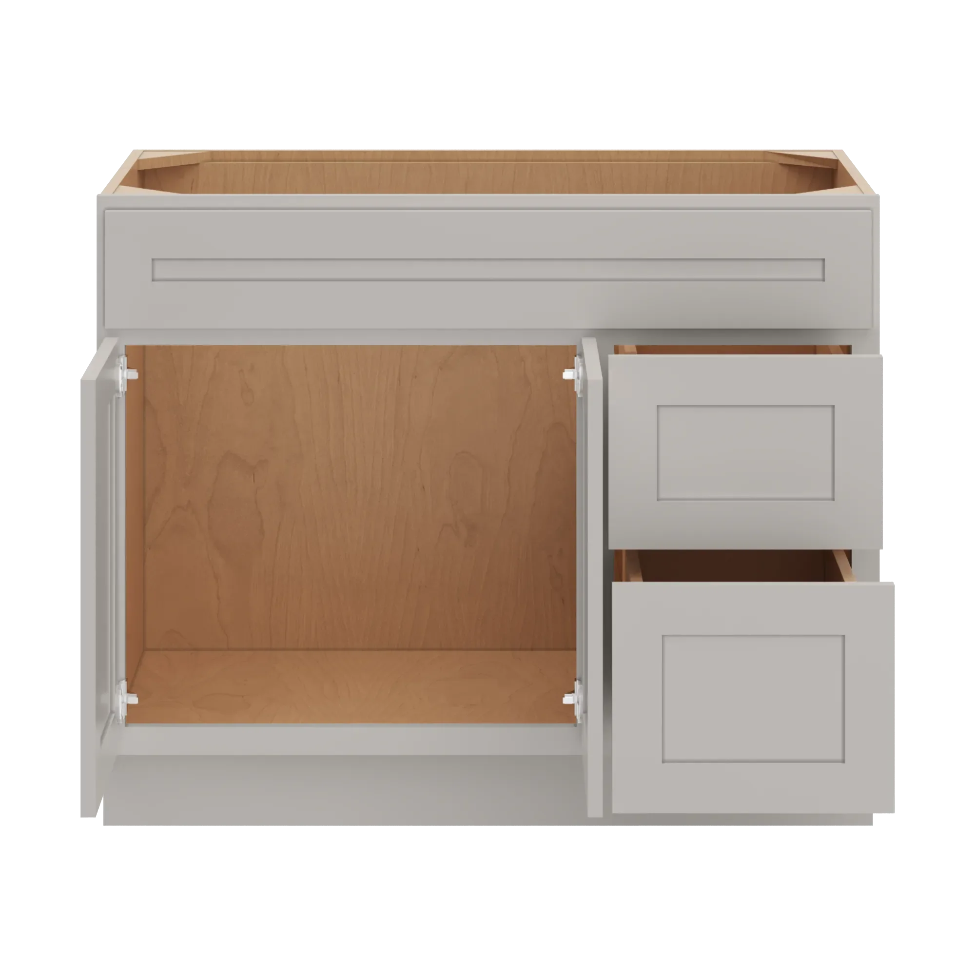 cnc luxor 5 piece misty grey 42 w double door 2 drawers right vanity sink base cabinet