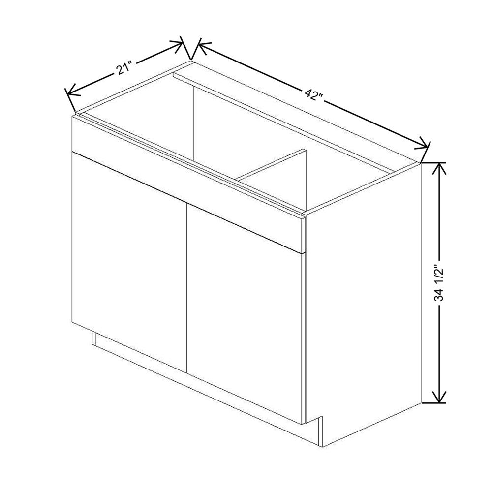 CNC Concord Richmond White 42" W x 34 1/2" H X 21" D Double Door Vanity Sink Base Cabinet