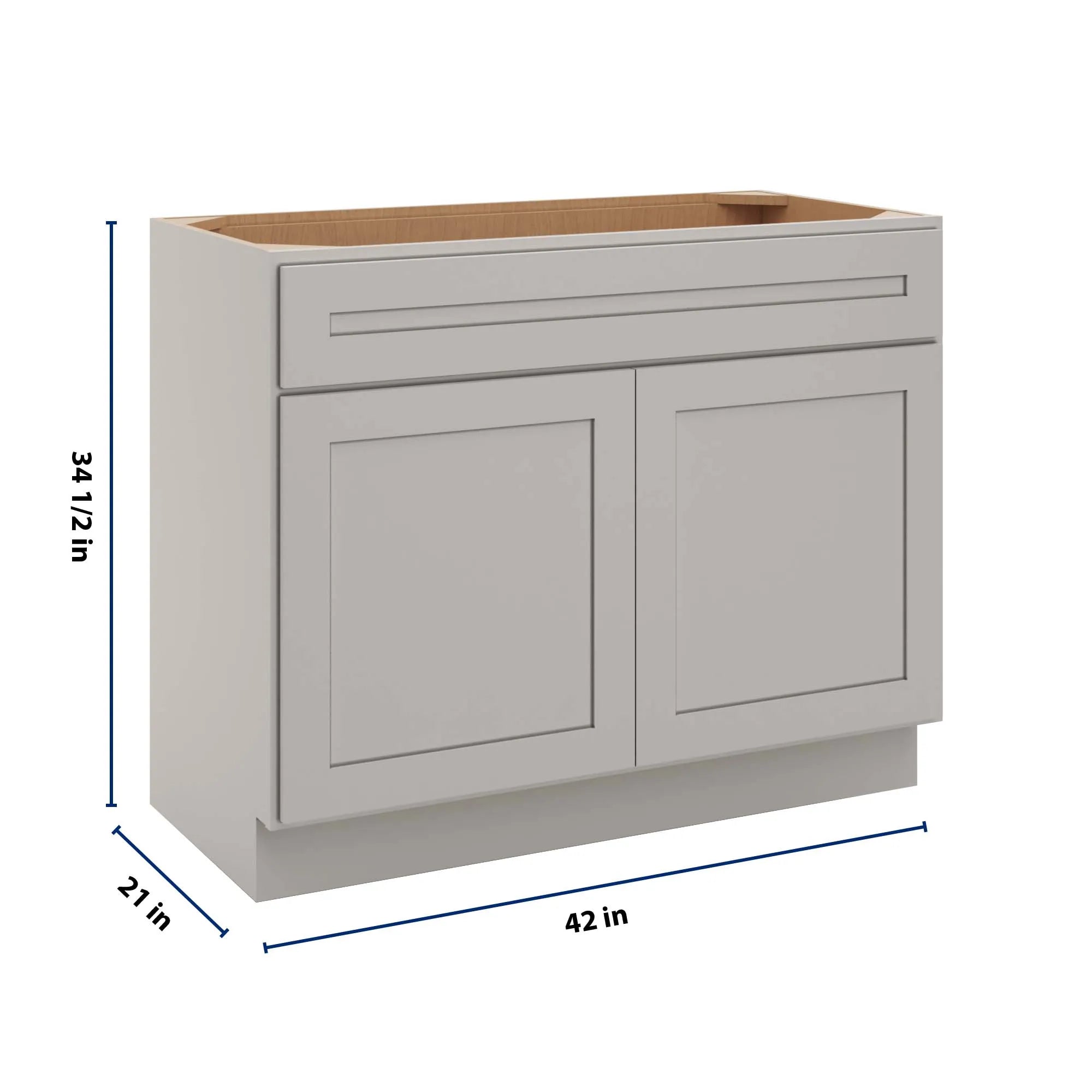 cnc luxor 5 piece misty grey 42 w x 34 1 2 h x 21 d double door vanity sink base cabinet