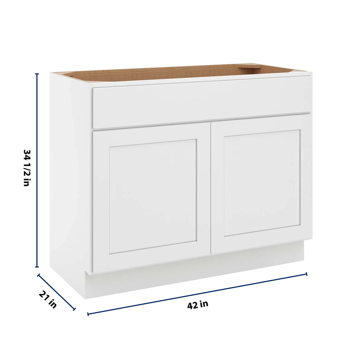 cnc luxor white 42 w x 34 1 2 h x 21 d double door vanity sink base cabinet