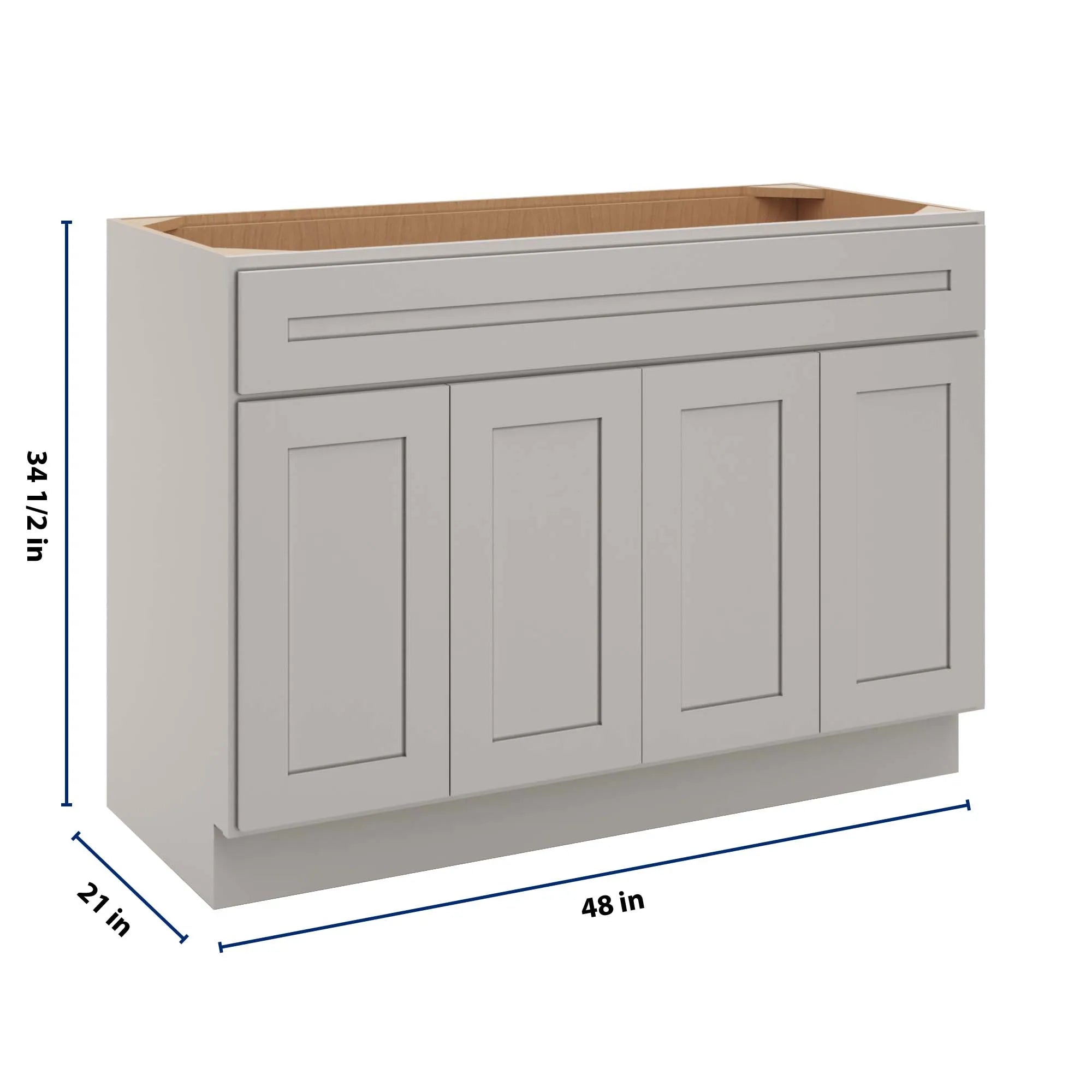 cnc luxor 5 piece misty grey 48 w four door vanity sink base cabinet