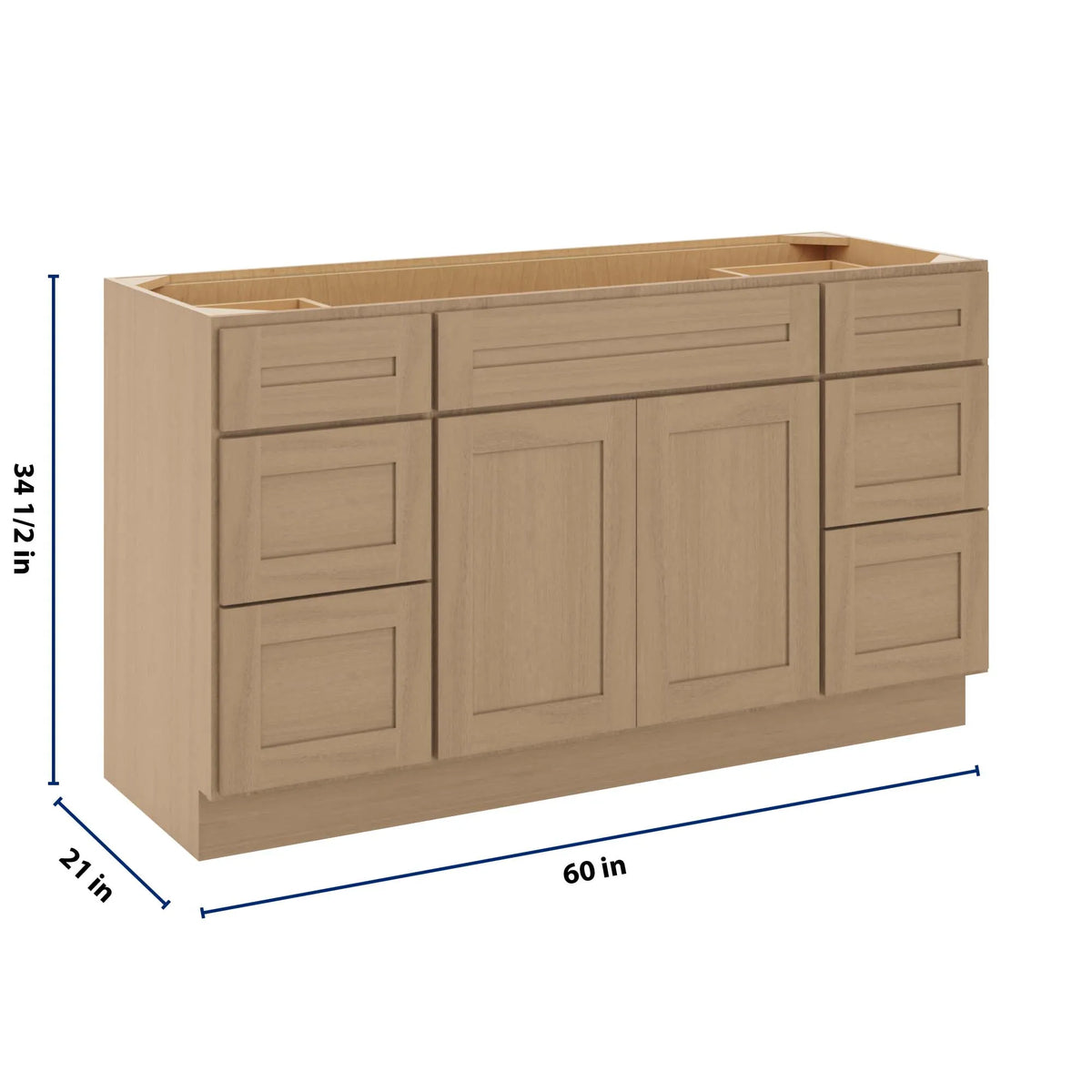 CNC Luxor 5-Piece Harvest 60" W Vanity Drawer Single Sink Base Cabinet