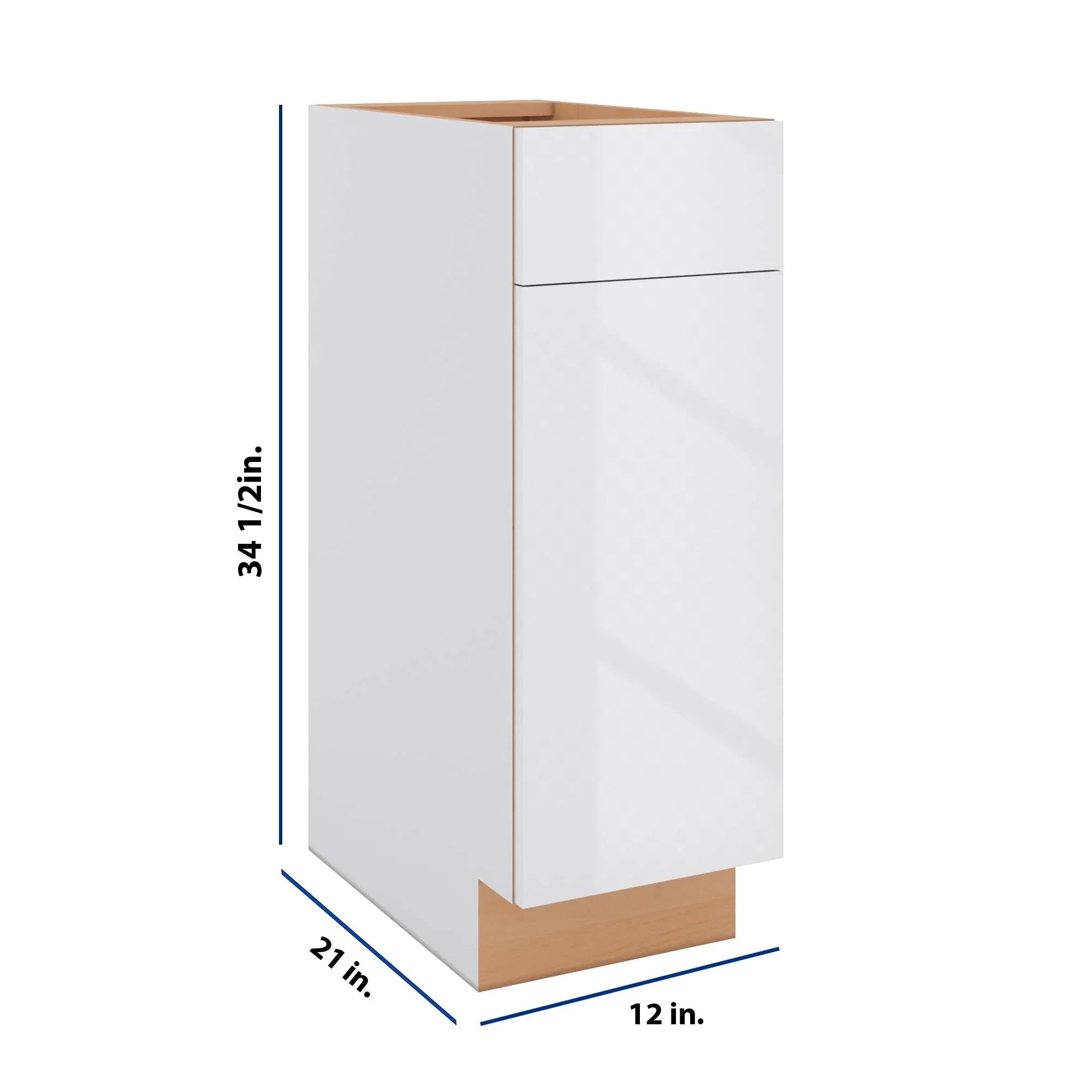 Modernform Cabinet Gloss White 12" W X 34 1/2" H X 21" D Base 1 Door/1 Drawer