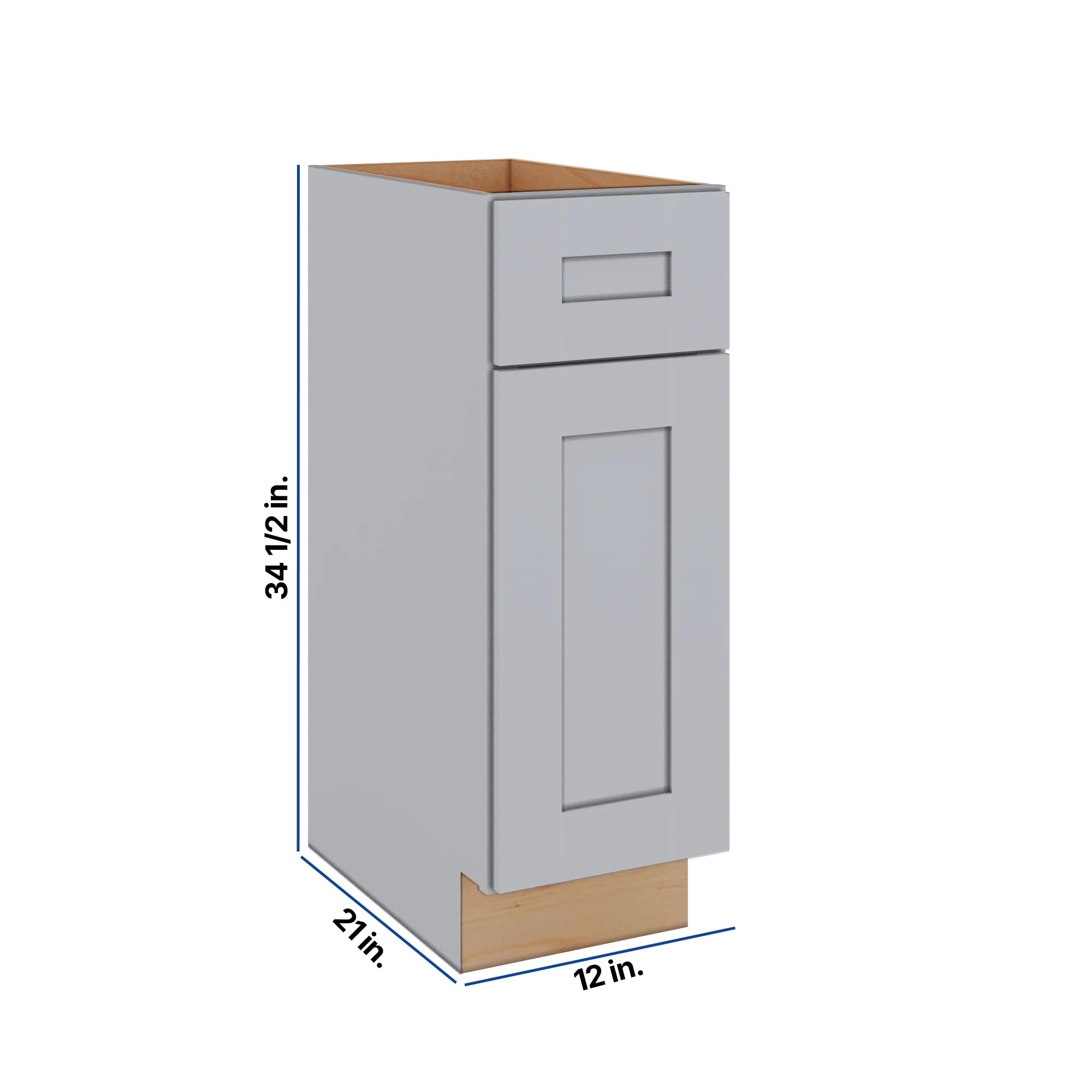 Modernform Cabinet Grey Shaker 12" W X 34 1/2" H X 21" D Base 1 Door/1 Drawer