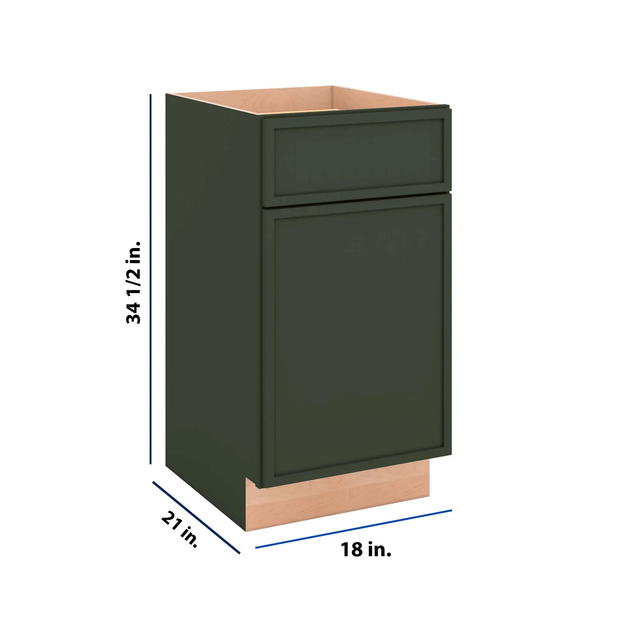 Modernform Cabinet Slim Sage Green 18" W X 34 1/2" H X 21" D Base 1 Door/1 Drawer