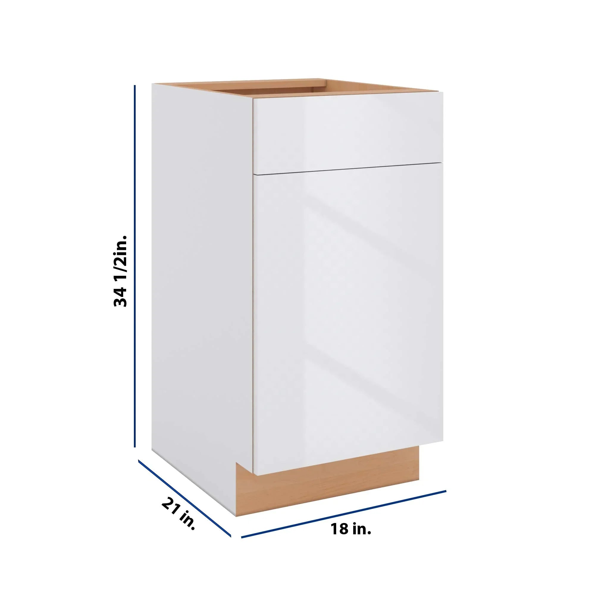 Modernform Cabinet Gloss White 18" W X 34 1/2" H X 21" D Base 1 Door/1 Drawer