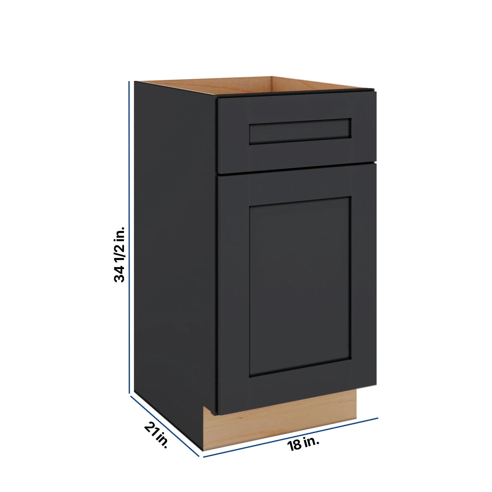 Modernform Cabinet Onyx Black Shaker 18" W X 34 1/2" H X 21" D Base 1 Door/1 Drawer