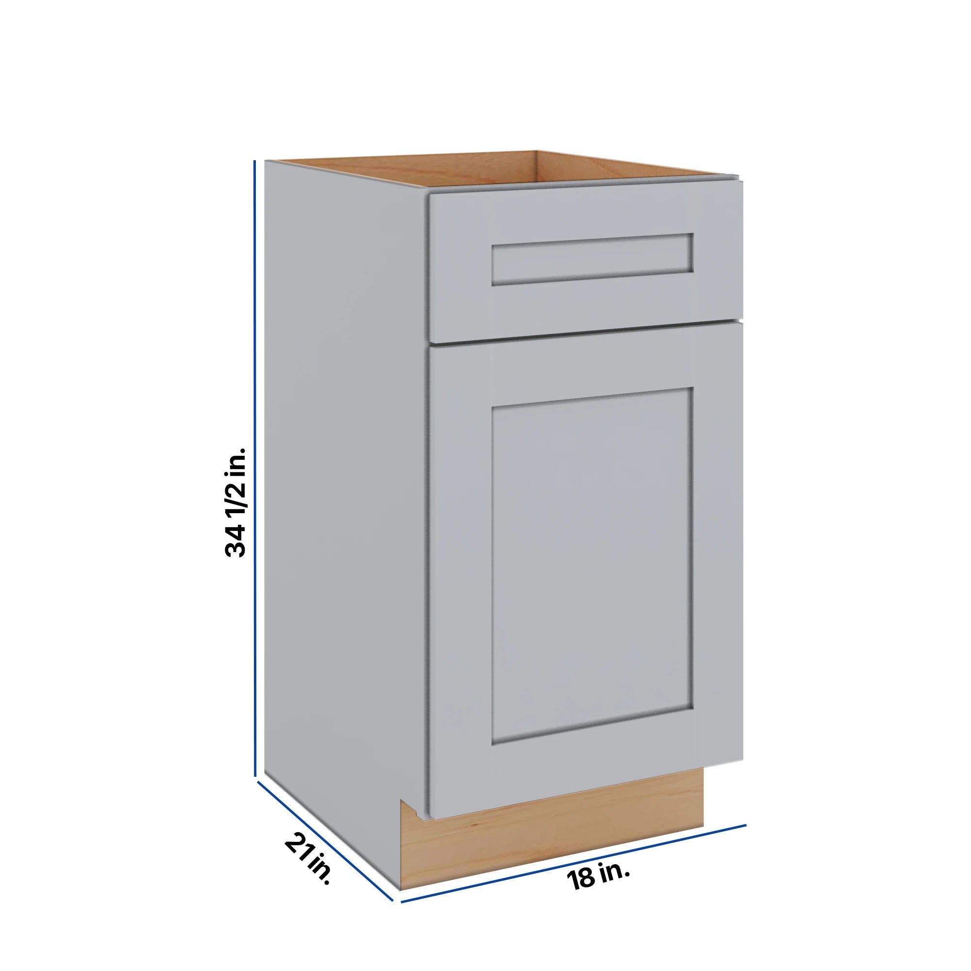 Modernform Cabinet Grey Shaker 18" W X 34 1/2" H X 21" D Base 1 Door/1 Drawer
