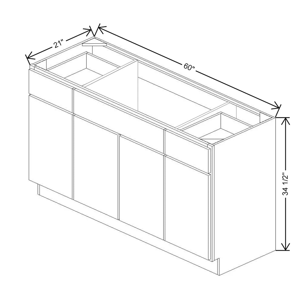 CNC Luxor 5-Piece White 60" W Four Door Vanity Base Cabinet