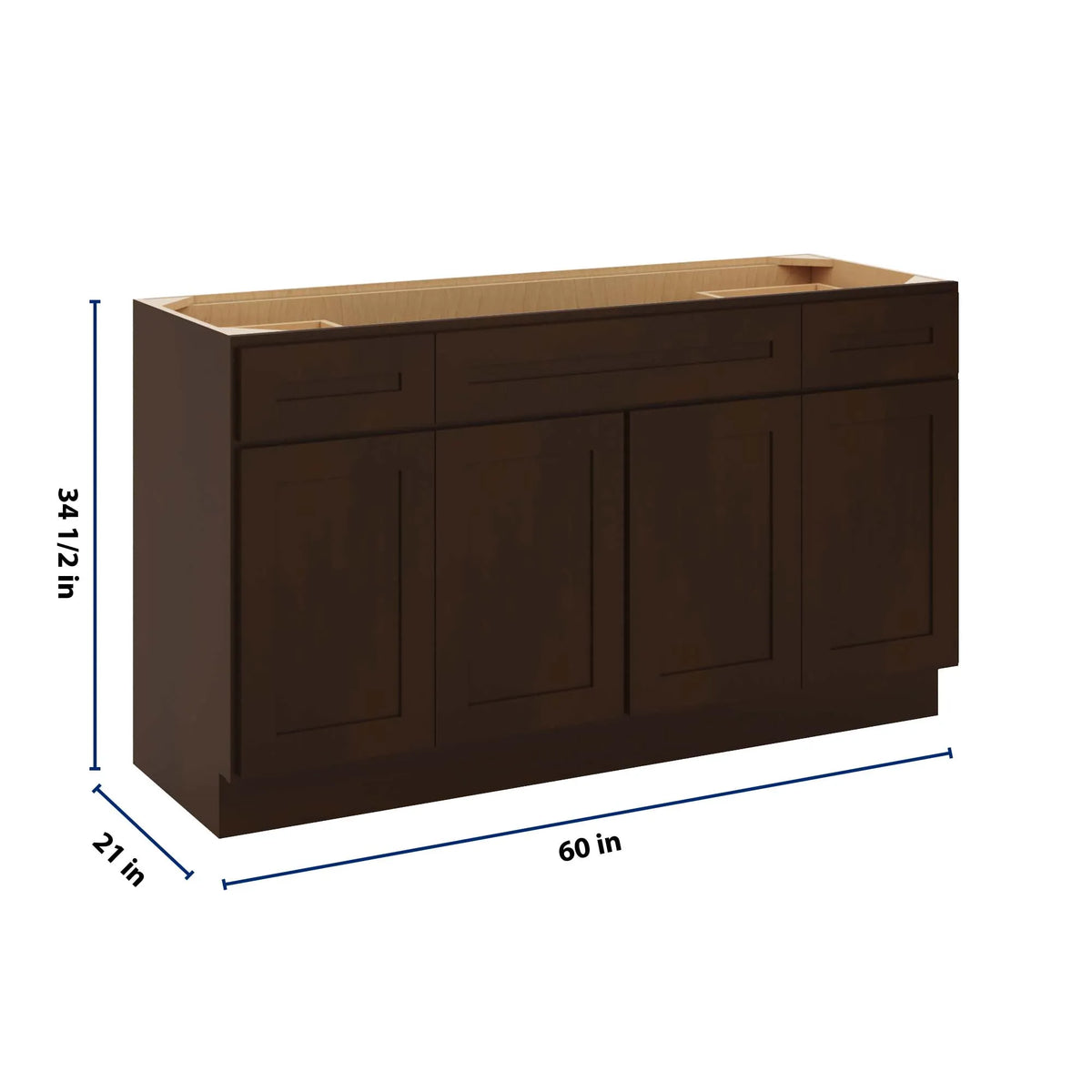 CNC Luxor 5-Piece Espresso 60" W Four Door Vanity Base Cabinet