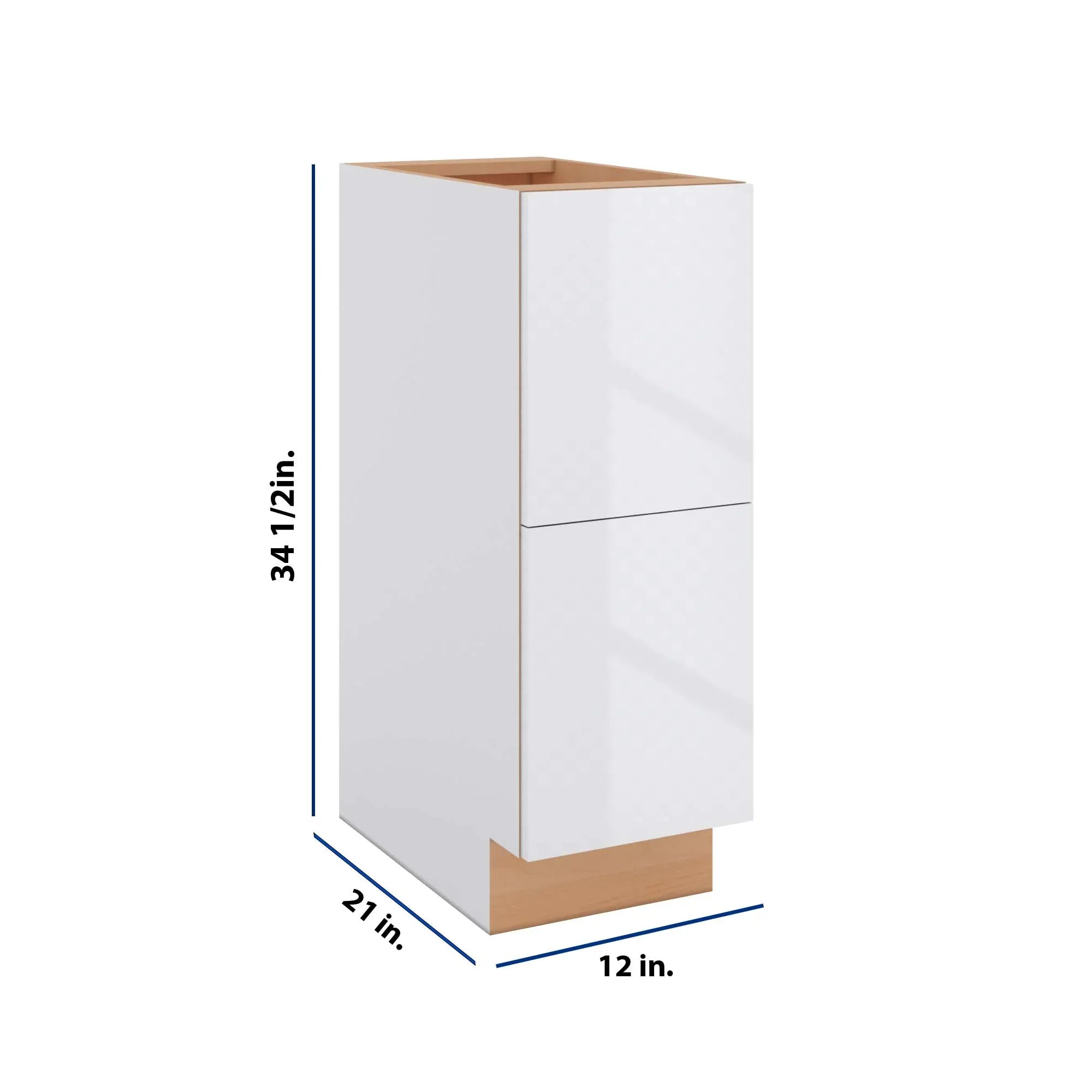 Modernform Cabinet Gloss White 12" W X 34 1/2" H X 21" D Vanity Base with 2 Drawers