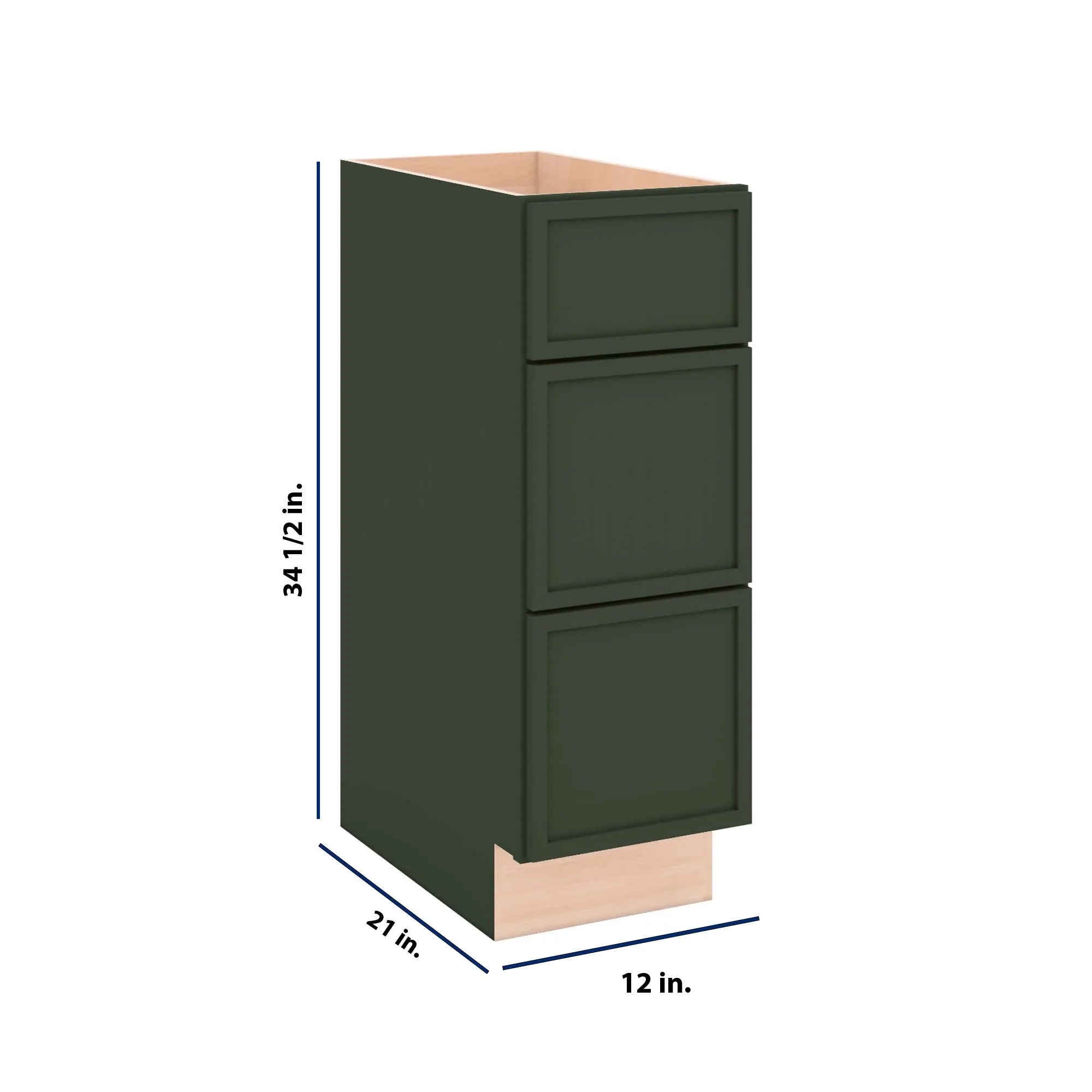Modernform Cabinet Slim Sage Green 12" W X 34 1/2" H X 21" D Vanity Base with 3 Drawers