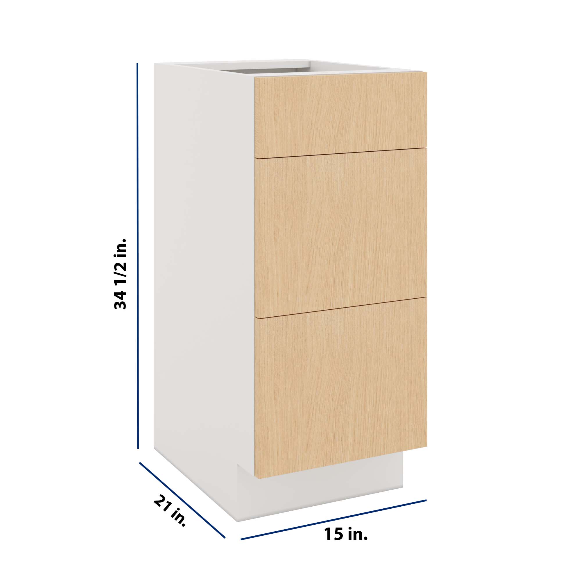 Modernform Cabinet Natural Oak 15" W X 34 1/2" H X 21" D Vanity Base with 3 Drawers