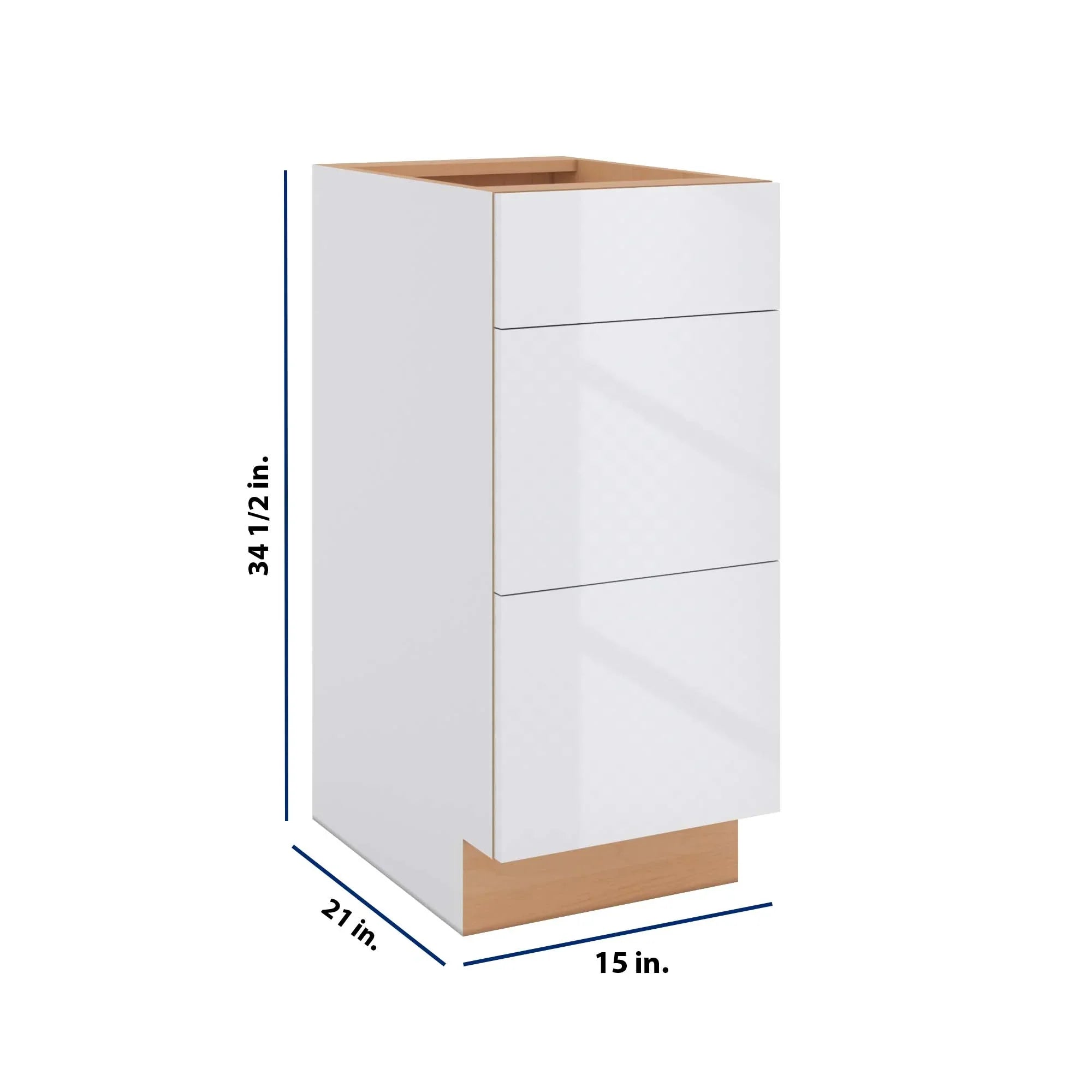 Modernform Cabinet Gloss White 15" W X 34 1/2" H X 21" D Vanity Base with 3 Drawers