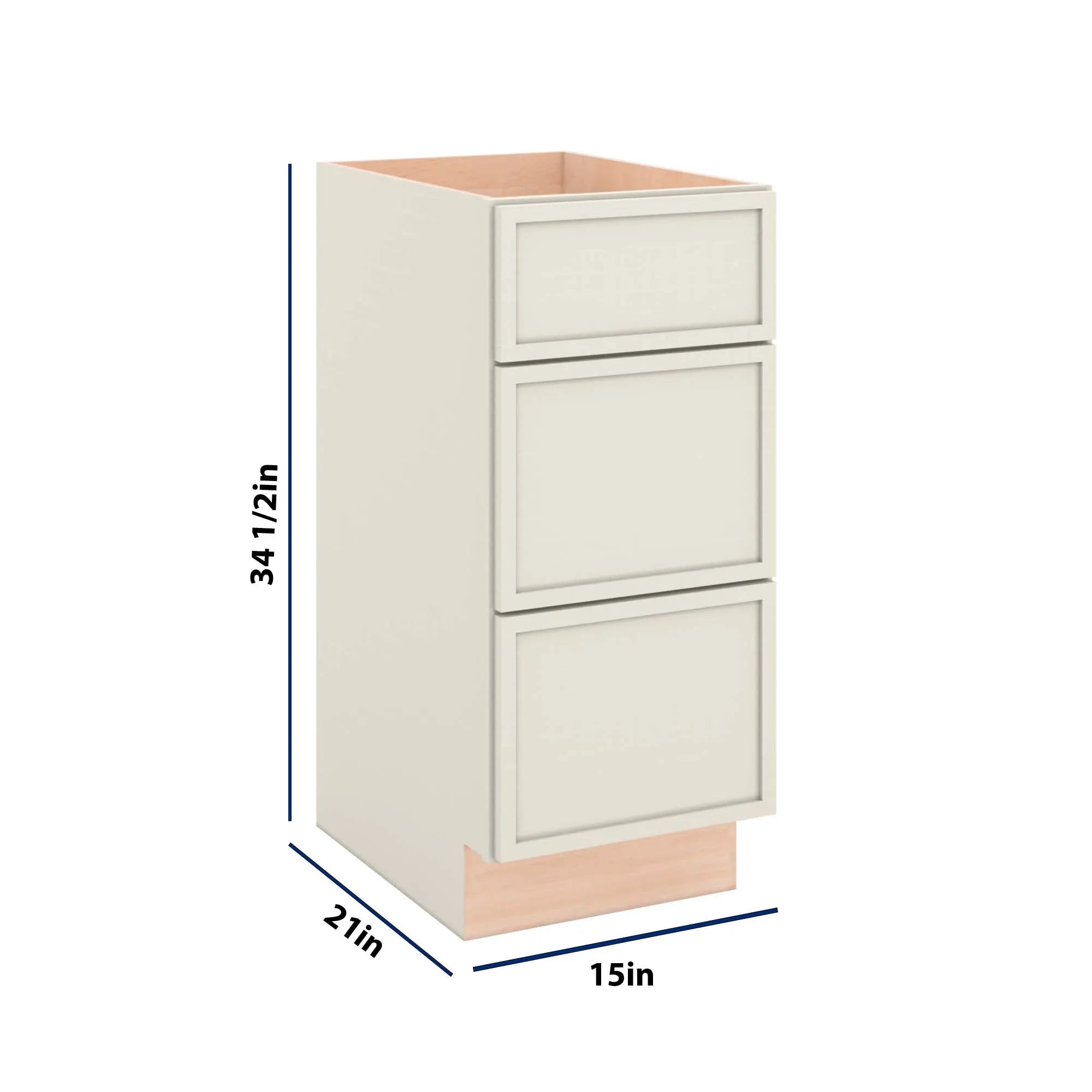Modernform Cabinet Slim Dove White 15" W X 34 1/2" H X 21" D Vanity Base with 3 Drawers