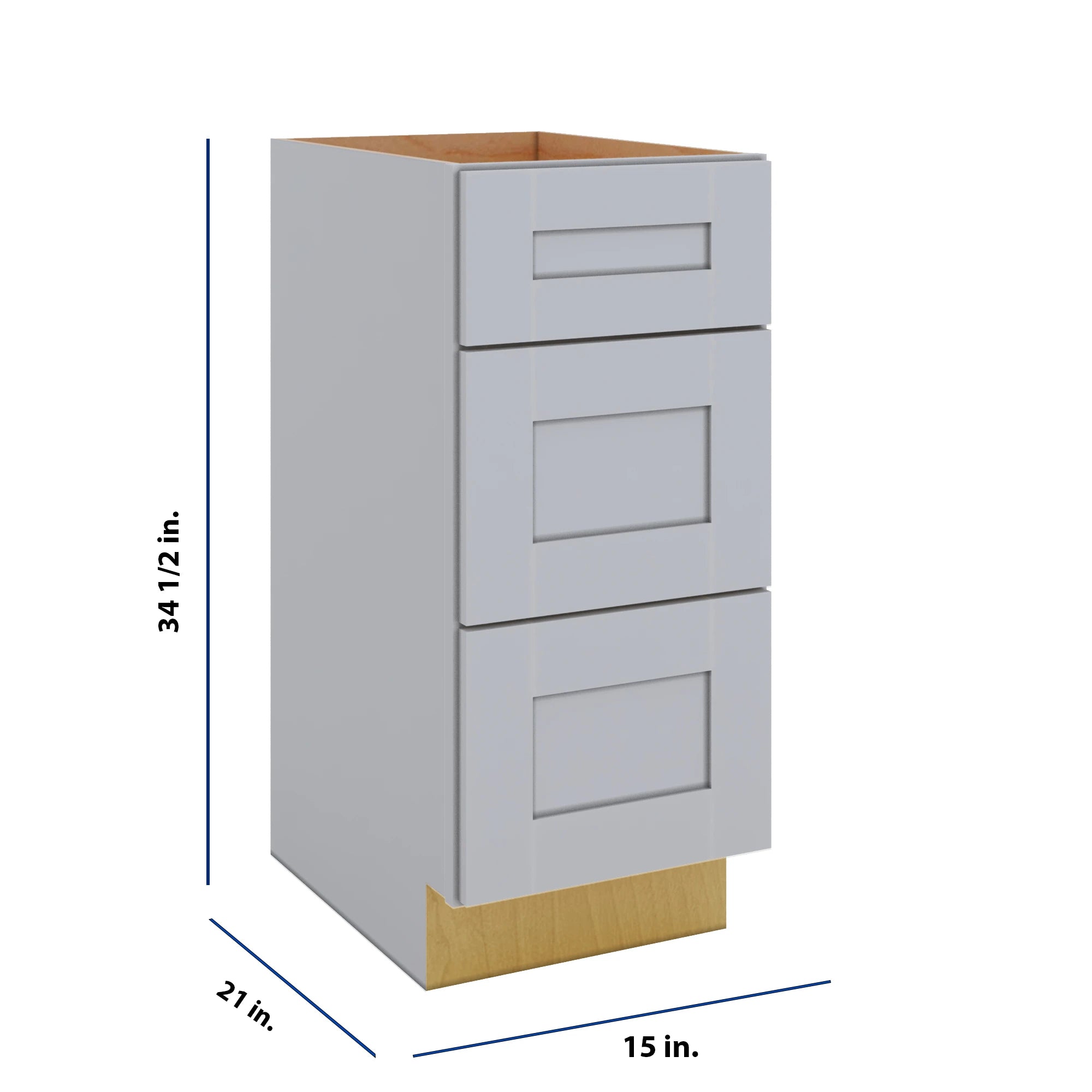 Modernform Cabinet Grey Shaker 15" W X 34 1/2" H X 21" D Vanity Base with 3 Drawers