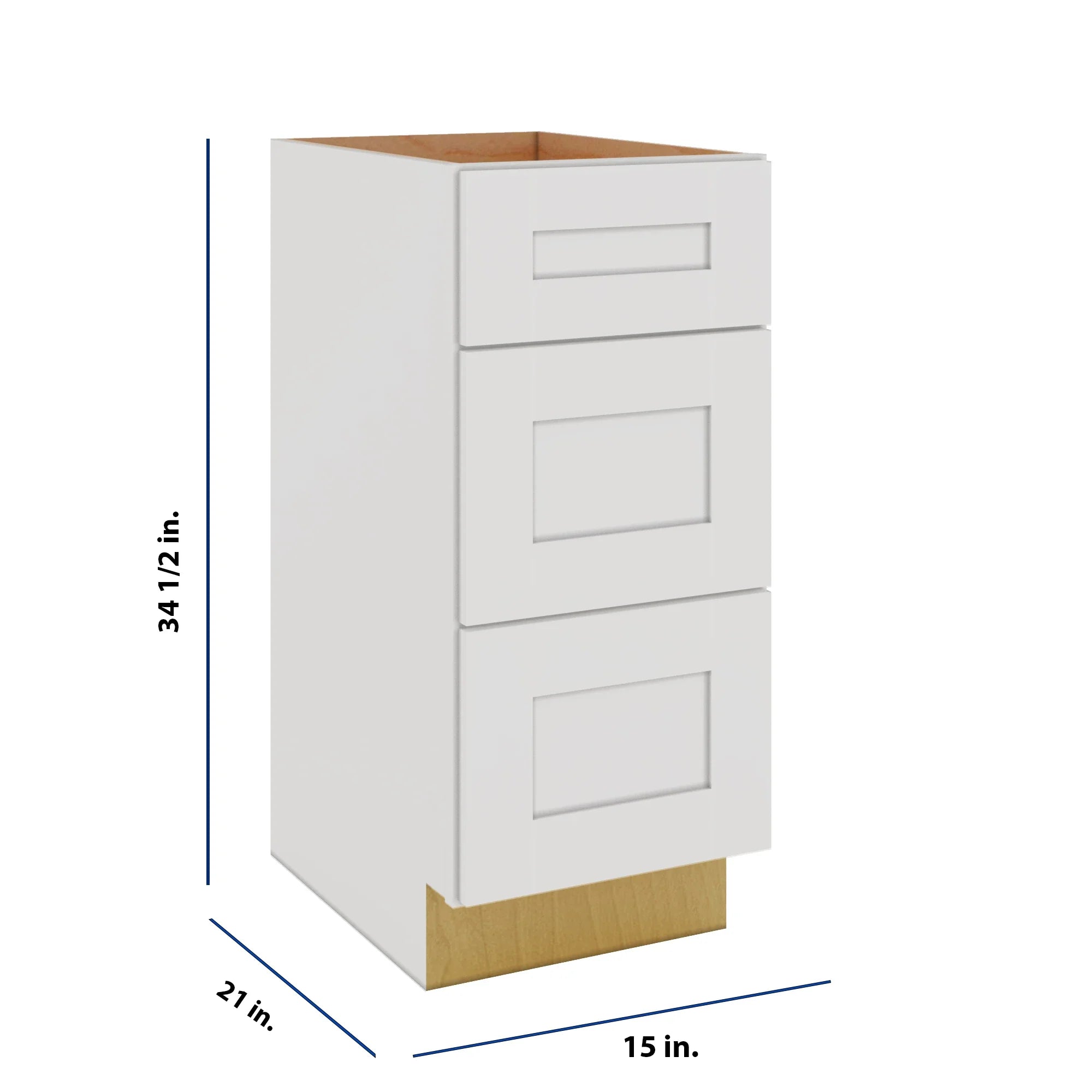 Modernform Cabinet White Shaker 15" W X 34 1/2" H X 21" D Vanity Base with 3 Drawers