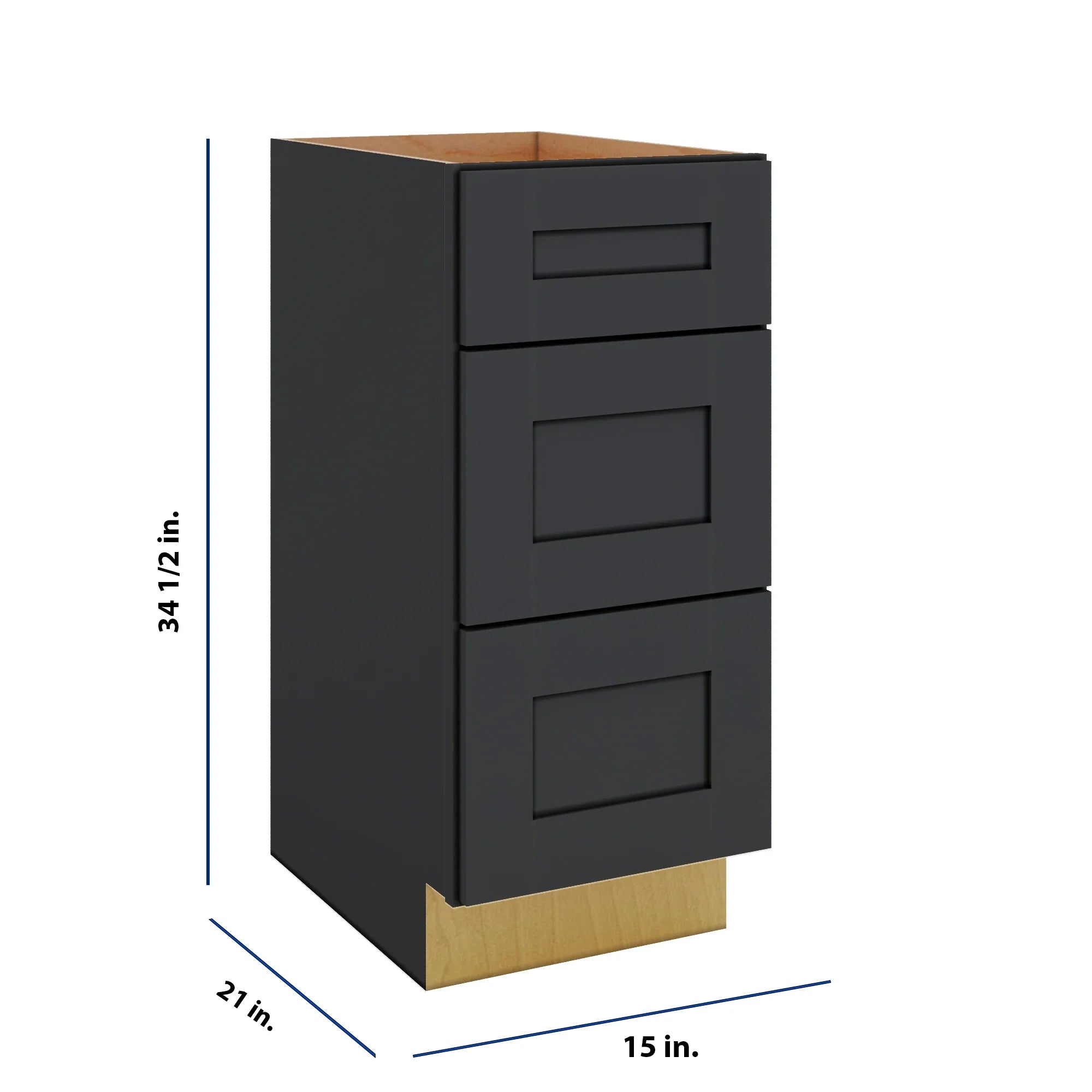 Modernform Cabinet Onyx Black Shaker 15" W X 34 1/2" H X 21" D Vanity Base with 3 Drawers