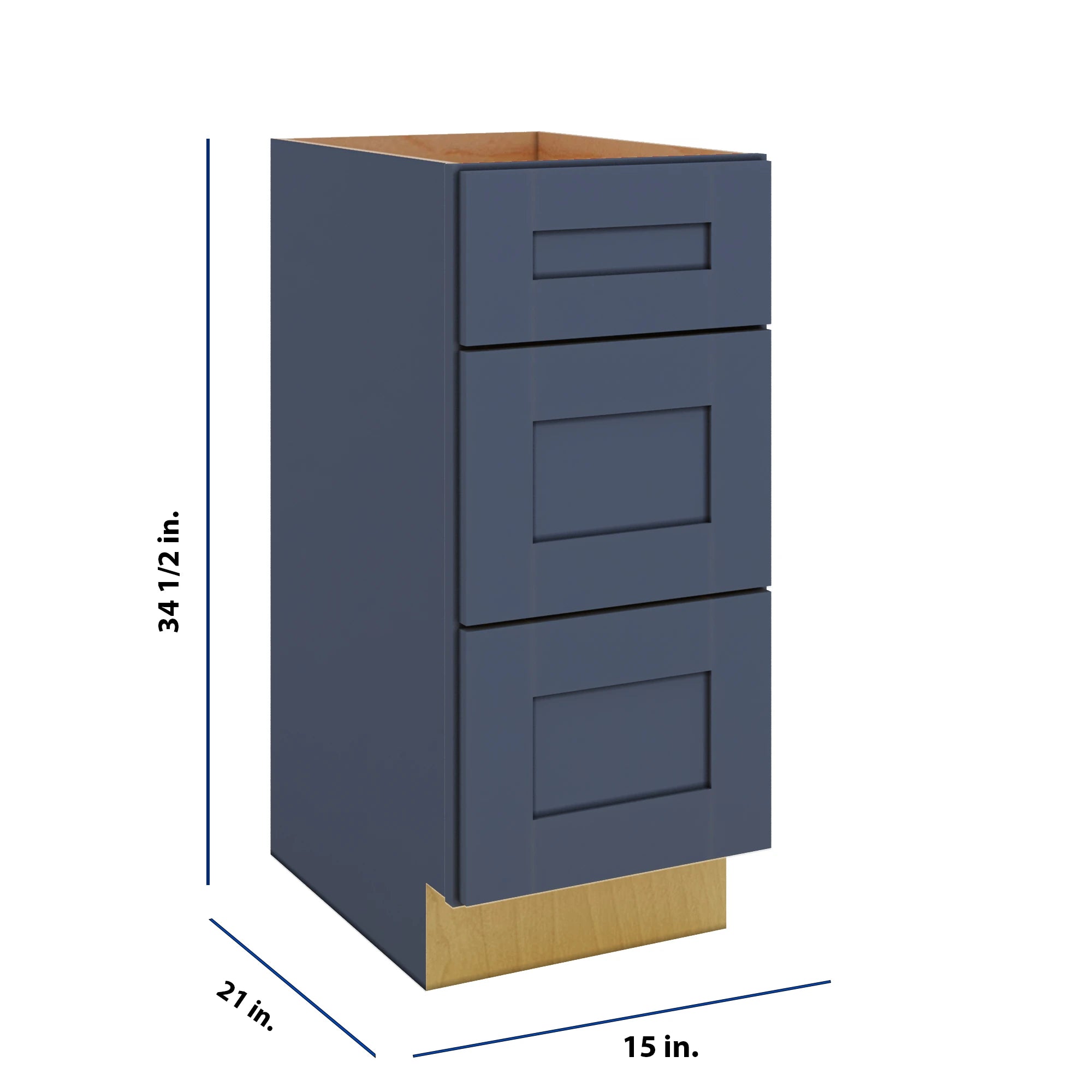 Modernform Cabinet Signature Blue 15" W X 34 1/2" H X 21" D Vanity Base with 3 Drawers