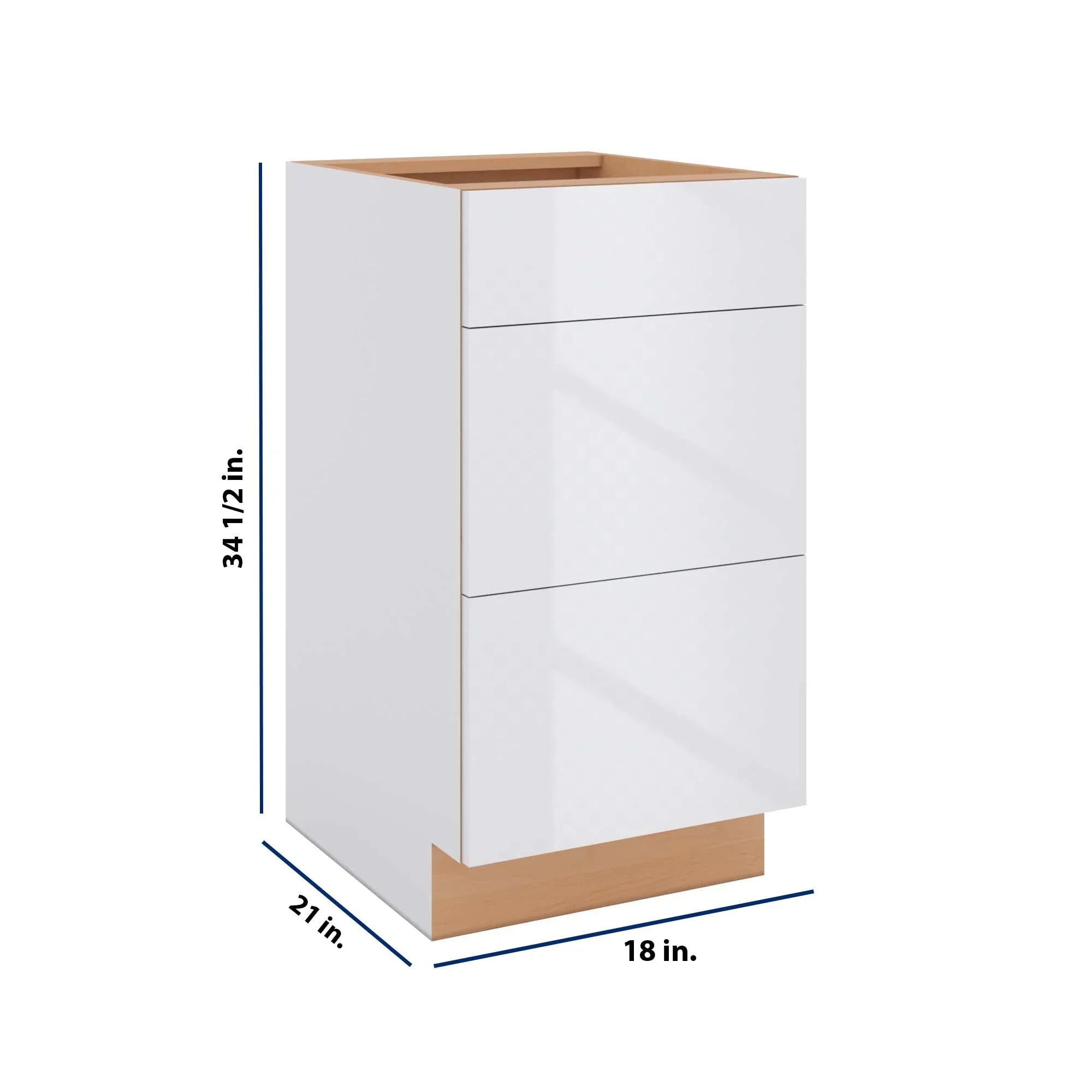 Modernform Cabinet Gloss White 18" W X 34 1/2" H X 21" D Vanity Base with 3 Drawers