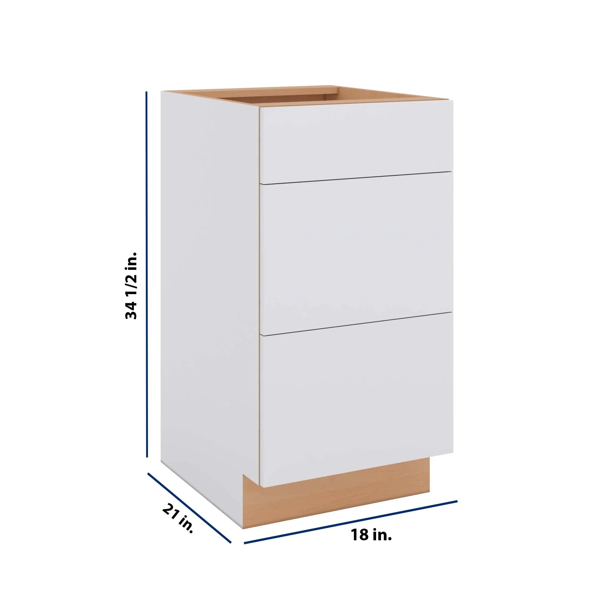 Modernform Cabinet Matte White 18" W X 34 1/2" H X 21" D Vanity Base with 3 Drawers