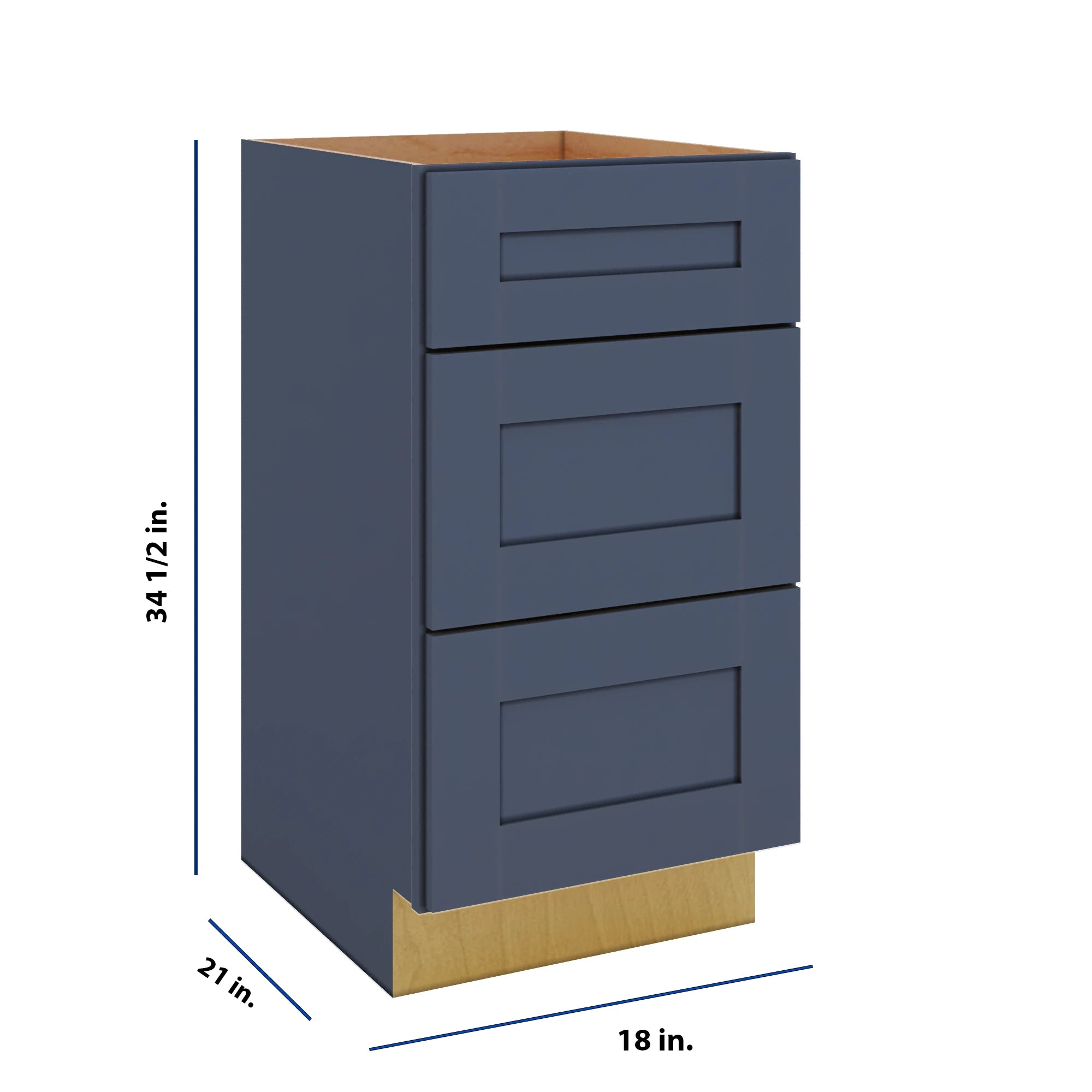 Modernform Cabinet Signature Blue 18" W X 34 1/2" H X 21" D Vanity Base with 3 Drawers