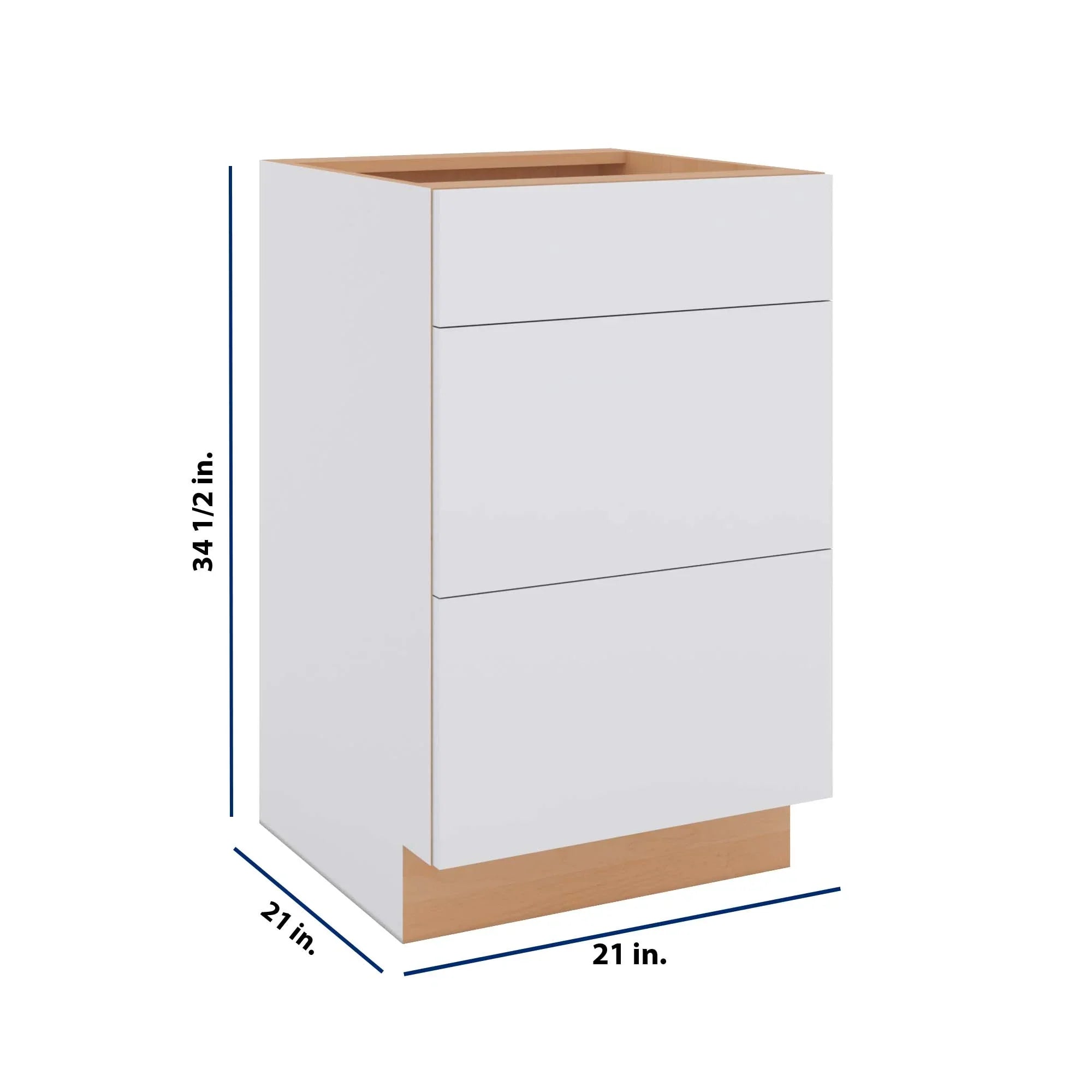 Modernform Cabinet Matte White 21" W X 34 1/2" H X 21" D Vanity Base with 3 Drawers