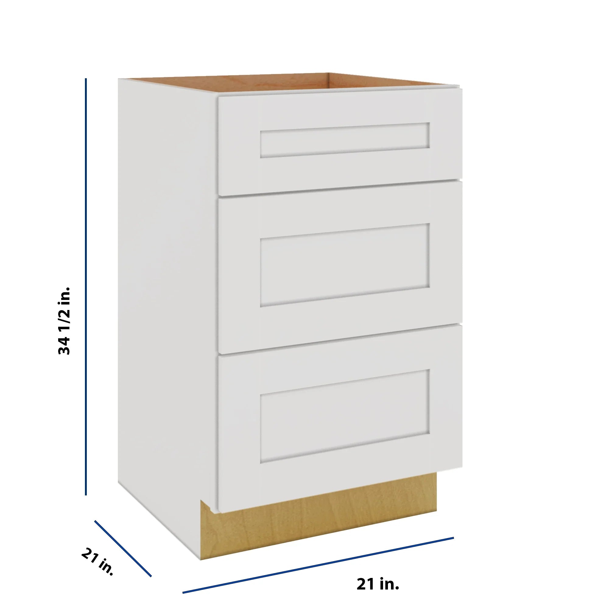 Modernform Cabinet White Shaker 21" W X 34 1/2" H X 21" D Vanity Base with 3 Drawers