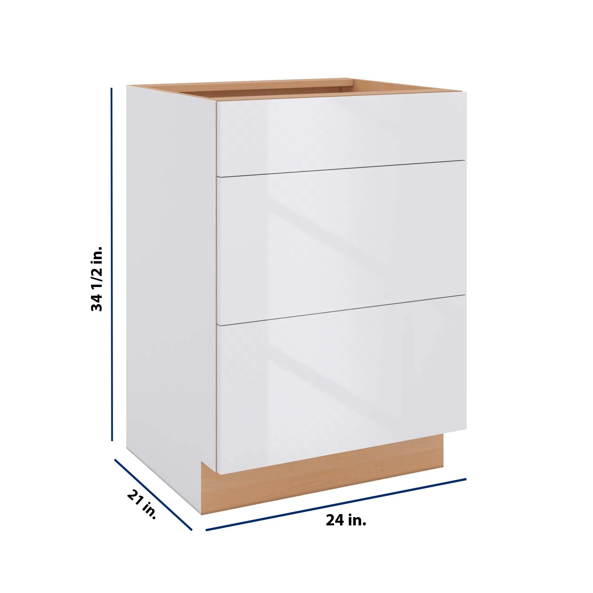 Modernform Cabinet Gloss White 24" W X 34 1/2" H X 21" D Vanity Base with 3 Drawers