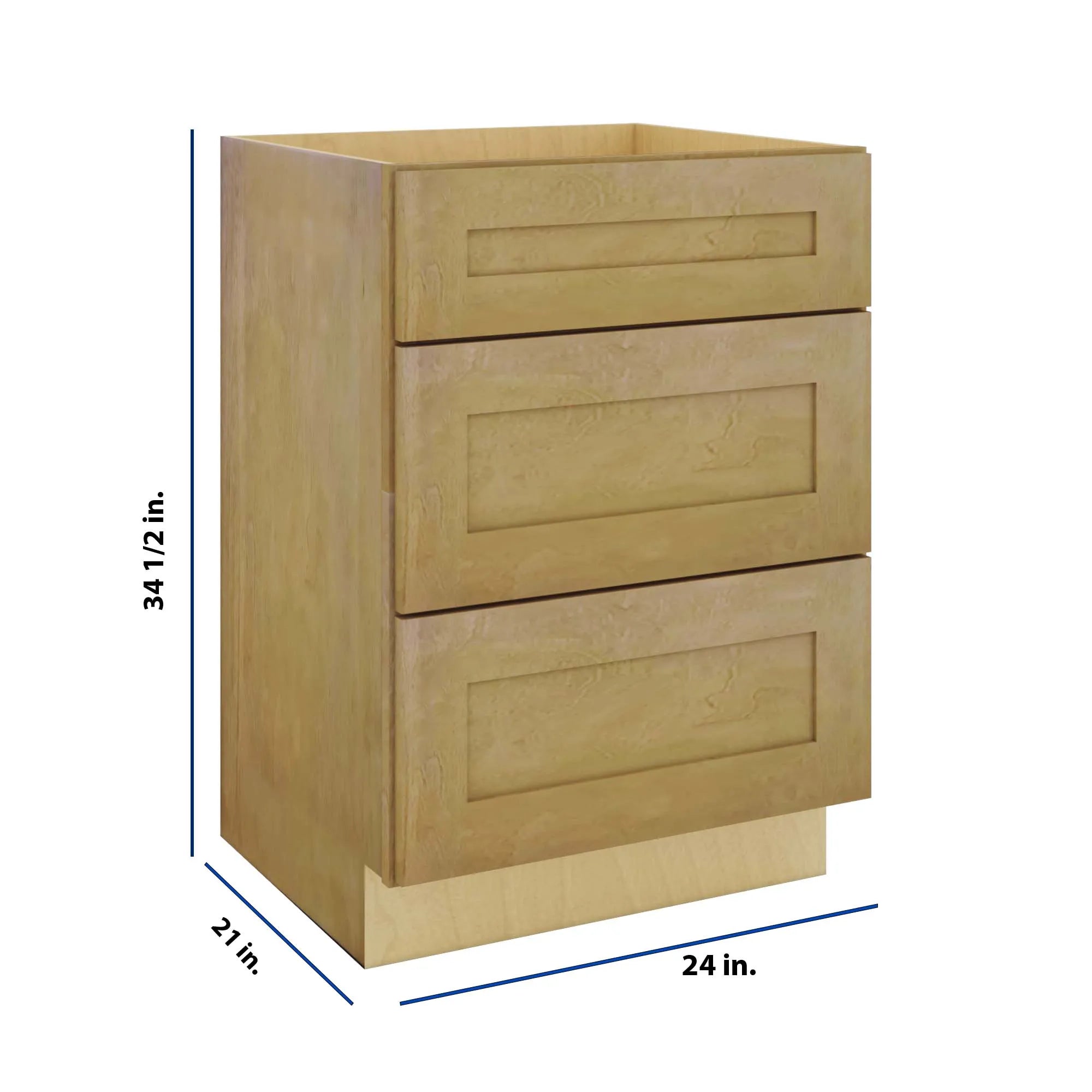 Modernform Cabinet Natural Shaker 24" W X 34 1/2" H X 21" D Vanity Base with 3 Drawers