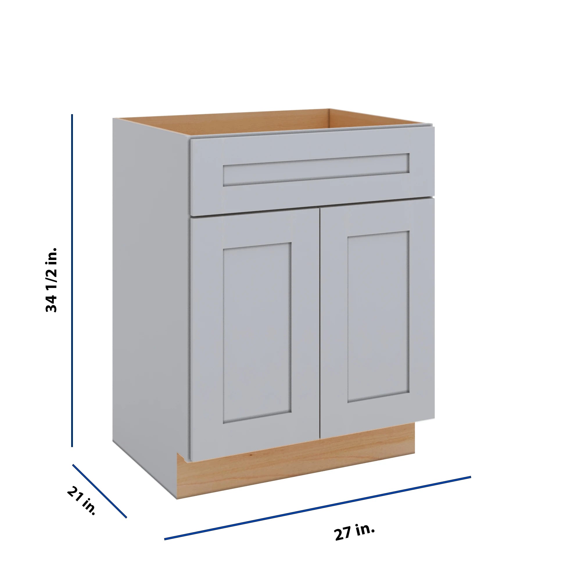 Modernform Cabinet Grey Shaker 27" W X 34 1/2" H X 21" D Sink Base 2 Doors/1 False Front