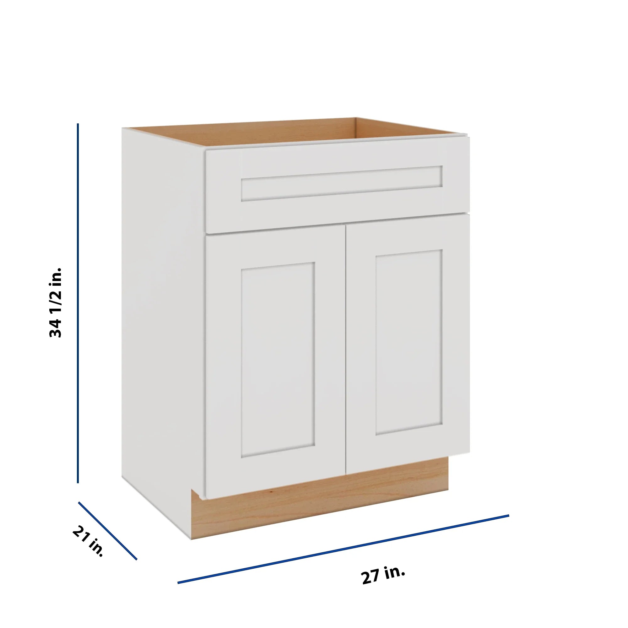 Modernform Cabinet White Shaker 27" W X 34 1/2" H X 21" D Sink Base 2 Doors/1 False Front