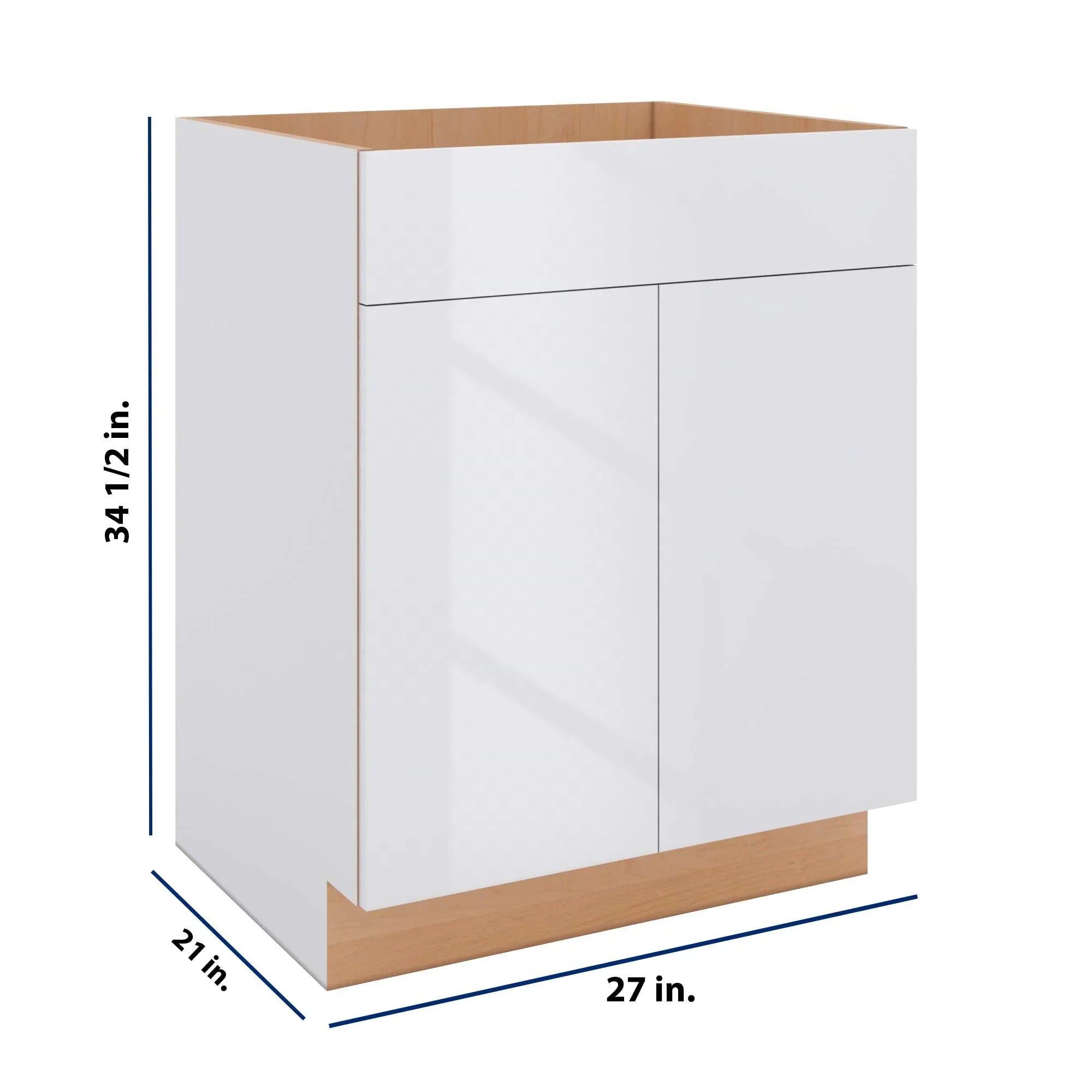 Modernform Cabinet Gloss White 27" W X 34 1/2" H X 21" D Vanity Sink Base 2 Doors/1 False Front