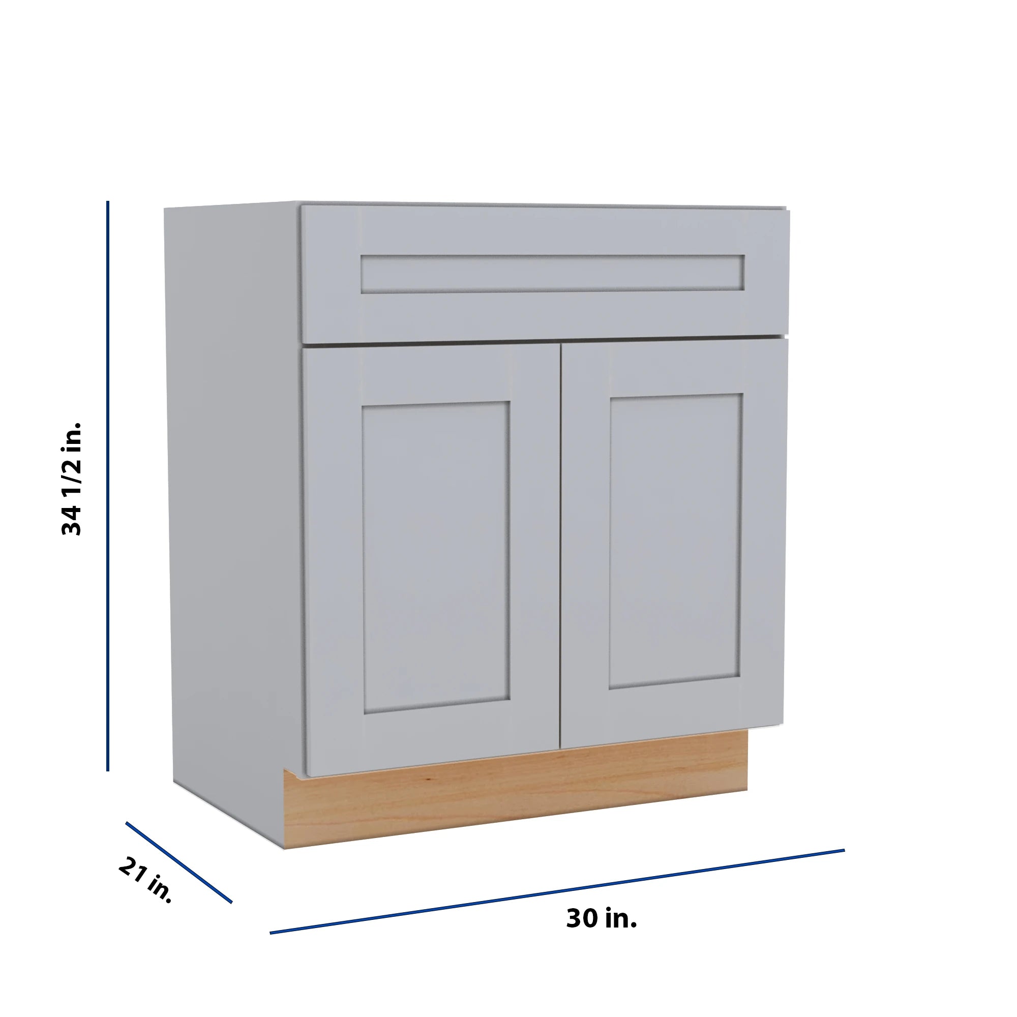 Modernform Cabinet Grey Shaker 30" W X 34 1/2" H X 21" D Sink Base 2 Doors/1 False Front
