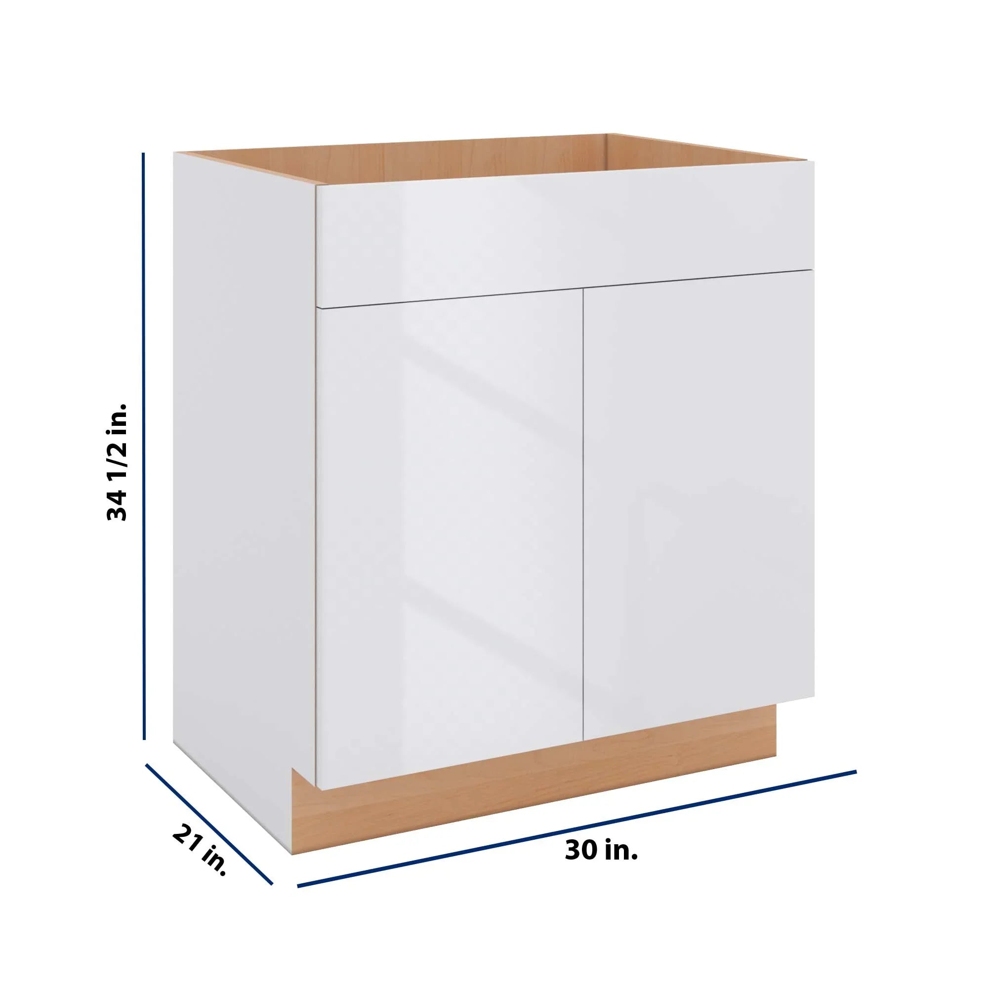 Modernform Cabinet Gloss White 30" W X 34 1/2" H X 21" D Vanity Sink Base 2 Doors/1 False Front