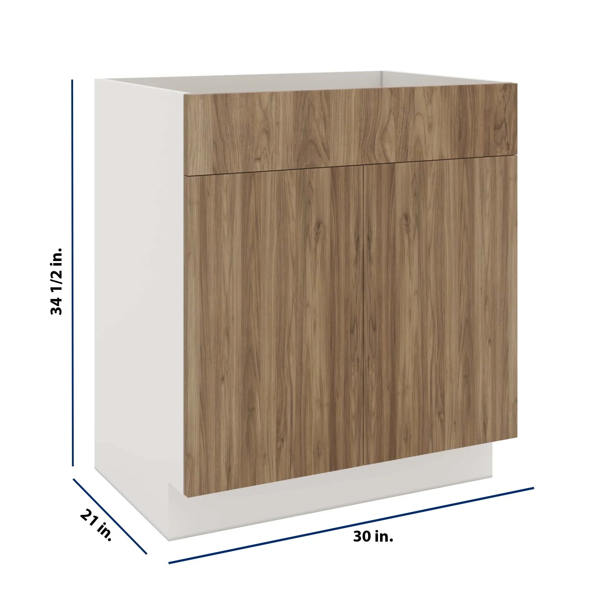 Modernform Cabinet Walnut 30" W X 34 1/2" H X 21" D Vanity Sink Base 2 Doors/1 False Front