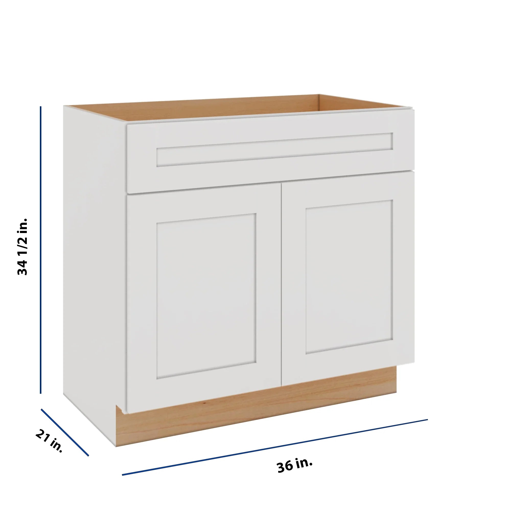 Modernform Cabinet White Shaker 36" W X 34 1/2" H X 21" D Sink Base 2 Doors/1 False Front