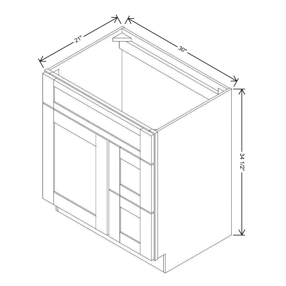 Fabuwood Value Premium Hallmark Frost 30" W X 34 1/2" H X 21" D Vanity Combo Single Sink w/ 1 Door And 2 Drawers Right Cabinet