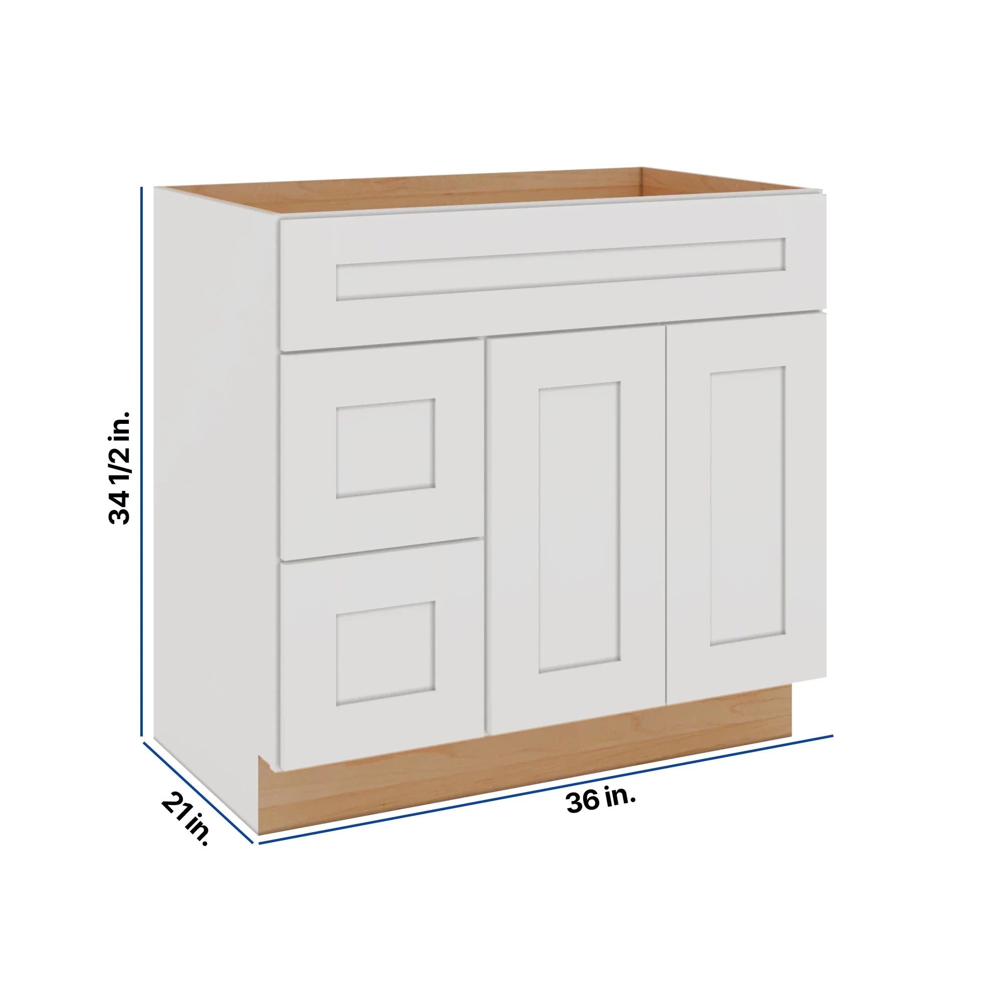 Modernform Cabinet White Shaker 36" W X 34 1/2" H X 21" D Combo Cabinet w/2 Drawers